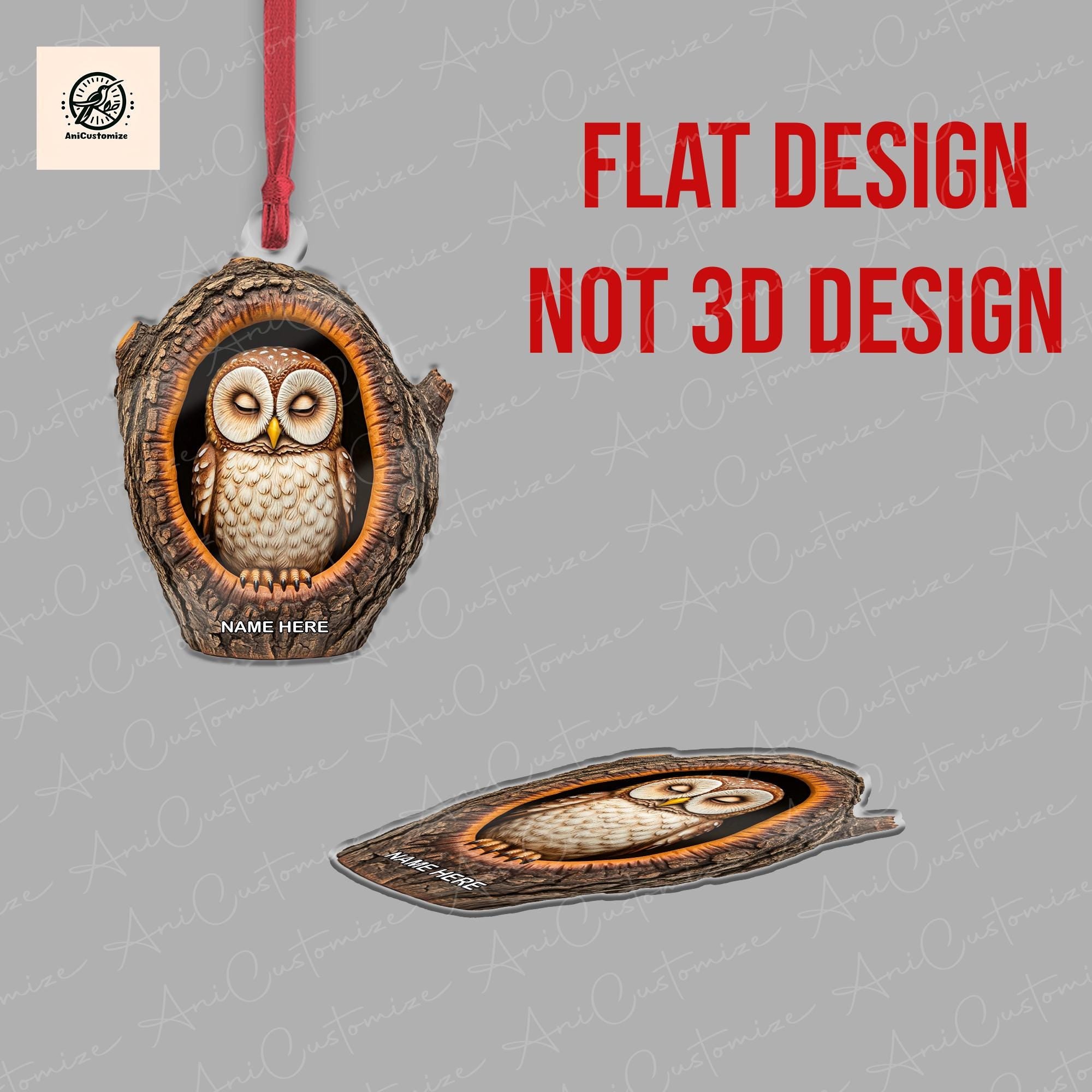 Personalized Sleeping Owl 2D FLAT Ornament, Owl Car Accessories, Owl Christmas Ornament, Bird Ornament, Holiday Gift for Owl Lover, Animal