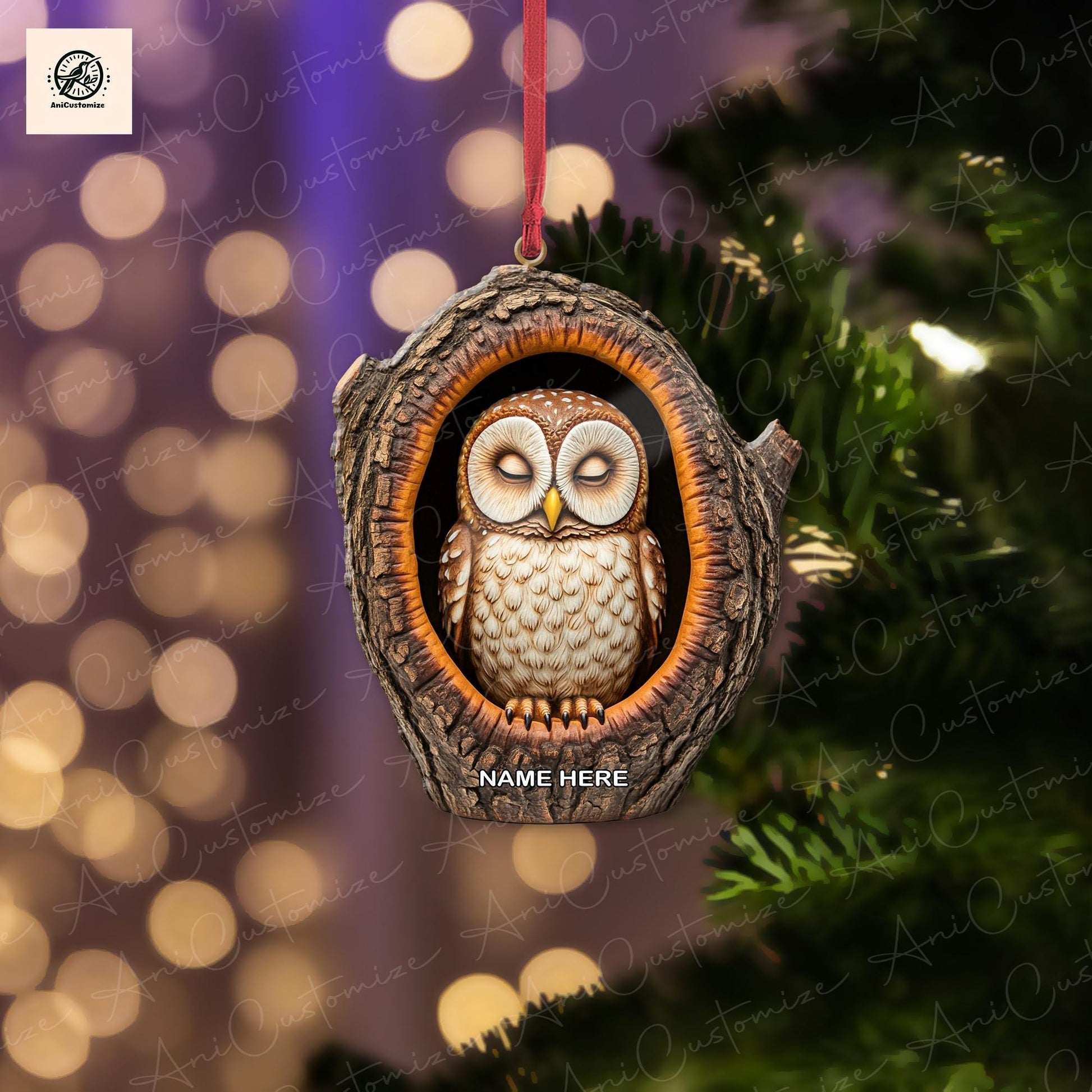 Personalized Sleeping Owl 2D FLAT Ornament, Owl Car Accessories, Owl Christmas Ornament, Bird Ornament, Holiday Gift for Owl Lover, Animal