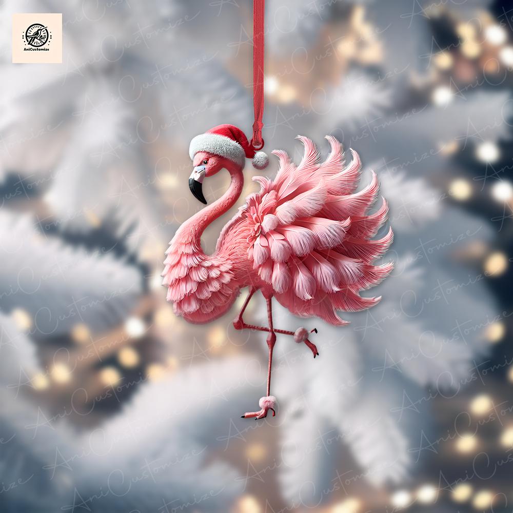 Personalized Lady Flamingo 2D FLAT Ornament, Flamingo Christmas Decor, Flamingo Gift, Xmas Animal Decorm Custom Ornament, Xmas Tree Decor