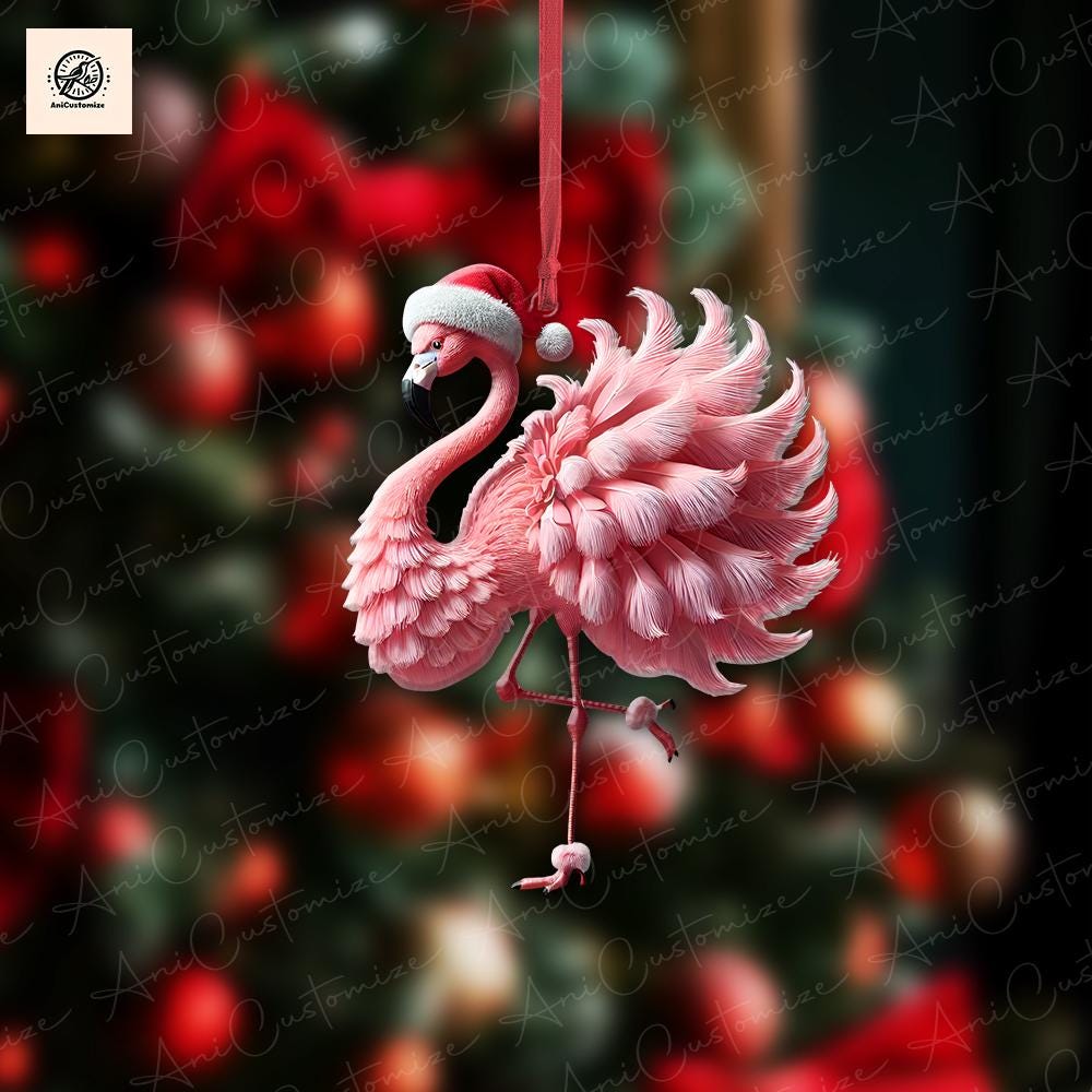 Personalized Lady Flamingo 2D FLAT Ornament, Flamingo Christmas Decor, Flamingo Gift, Xmas Animal Decorm Custom Ornament, Xmas Tree Decor