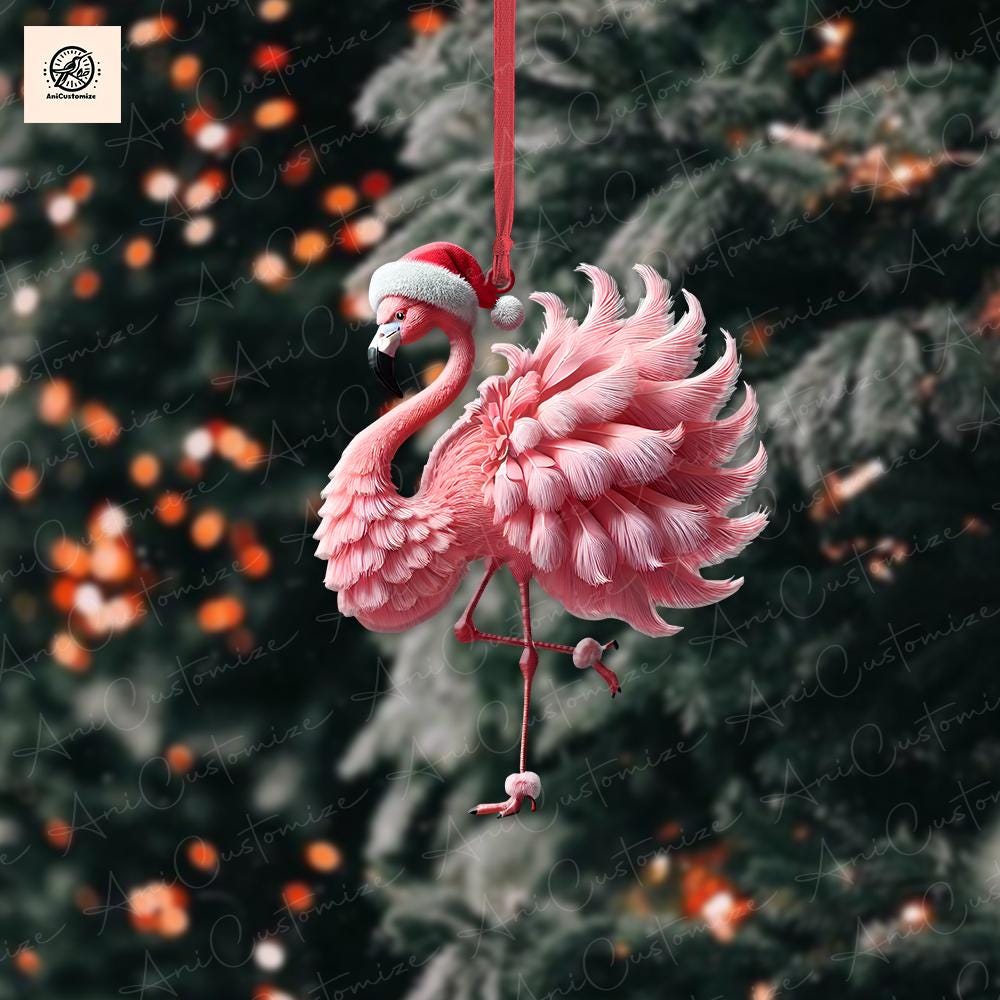 Personalized Lady Flamingo 2D FLAT Ornament, Flamingo Christmas Decor, Flamingo Gift, Xmas Animal Decorm Custom Ornament, Xmas Tree Decor
