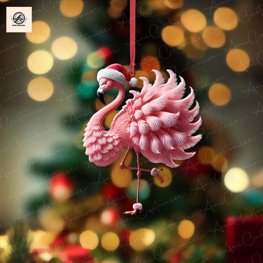Personalized Lady Flamingo 2D FLAT Ornament, Flamingo Christmas Decor, Flamingo Gift, Xmas Animal Decorm Custom Ornament, Xmas Tree Decor