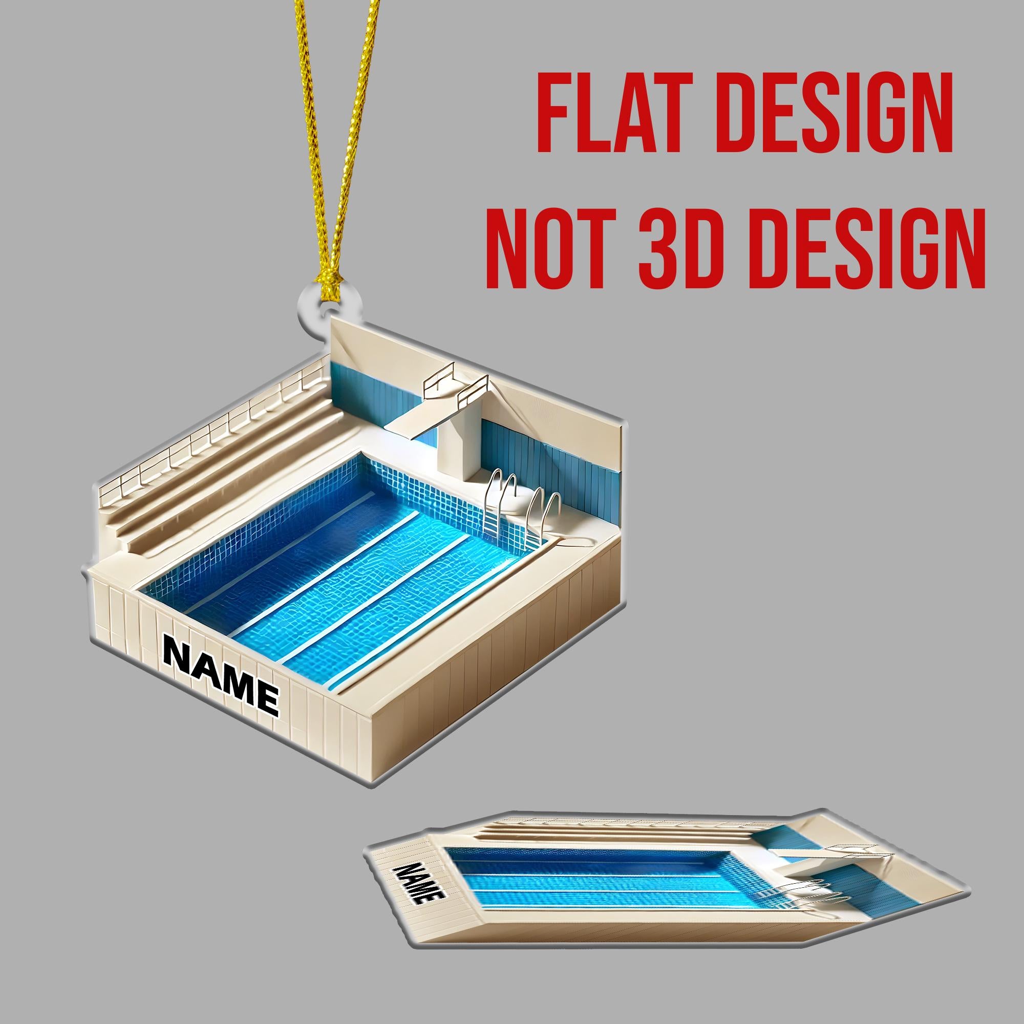 Personalized Pool With Diving Board 2D FLAT Ornament, Swimmer Gift, Christmas Gift For Swimming Lover, Diver Gift, Xmas Gift For Diver