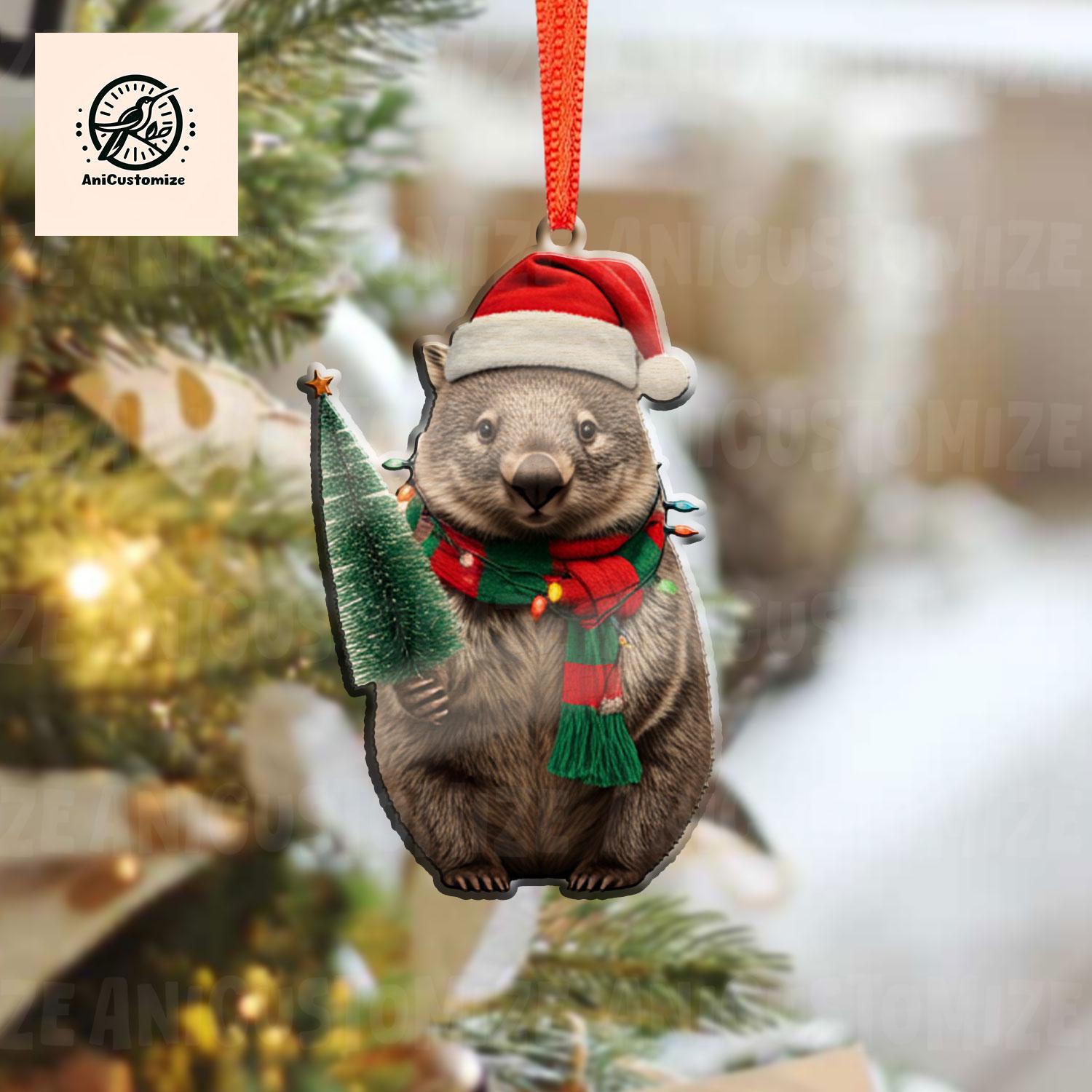 Personalized Wombat 2D FLAT Christmas Ornament, Christmas Wombat Decor, Xmas Animal Decor, Christmas Tree Decor, Holiday Gift, Wombat LOver