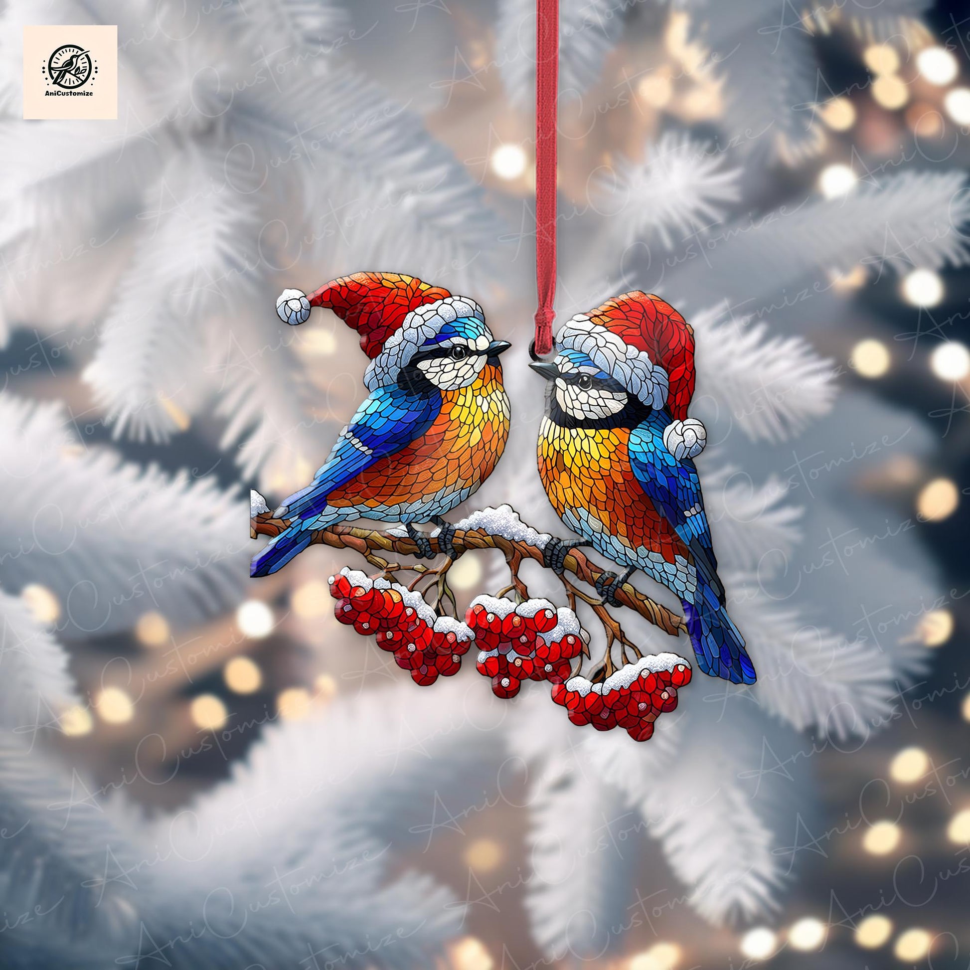 Bluebird Couple Christmas Ornament Decor, Bluebird Lover Decor, Christmas Bird Decor, Xmas Bird Gift, Xmas Tree Decor, Holiday Decoration