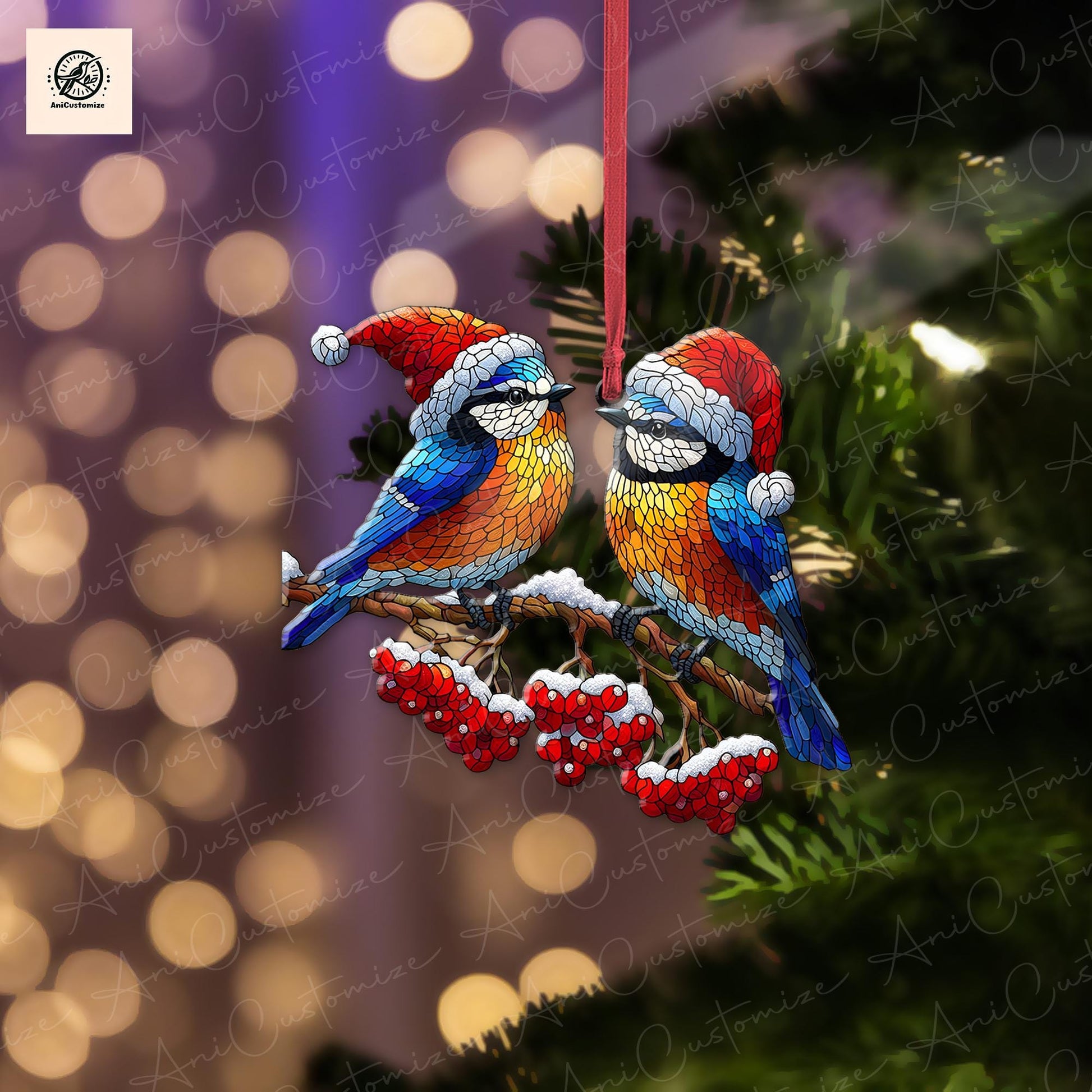 Bluebird Couple Christmas Ornament Decor, Bluebird Lover Decor, Christmas Bird Decor, Xmas Bird Gift, Xmas Tree Decor, Holiday Decoration