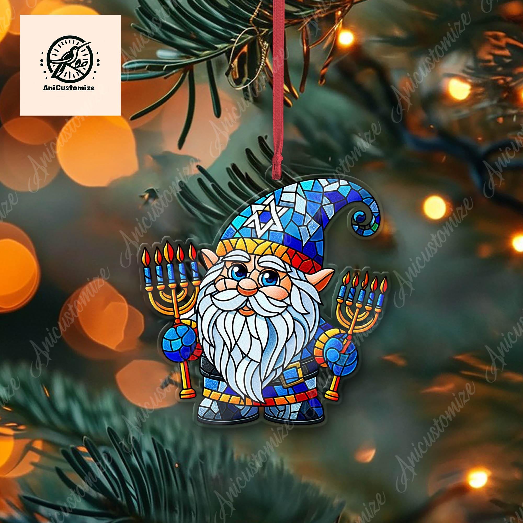 Hanukkah Gnome Acrylic Christmas Ornament Decor, Hanukkah Season Decor, Menorah, Jewish Decoration, Christmas Tree Decor, Xmas Gift Idea