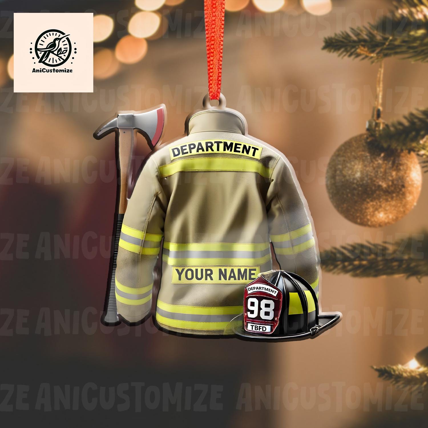 Personalized Firefighter Uniform 2D FLAT Ornament, Christmas Fireman Ornament, Firefighter Gift, Firefighter Vest Gift, Fireman Decor