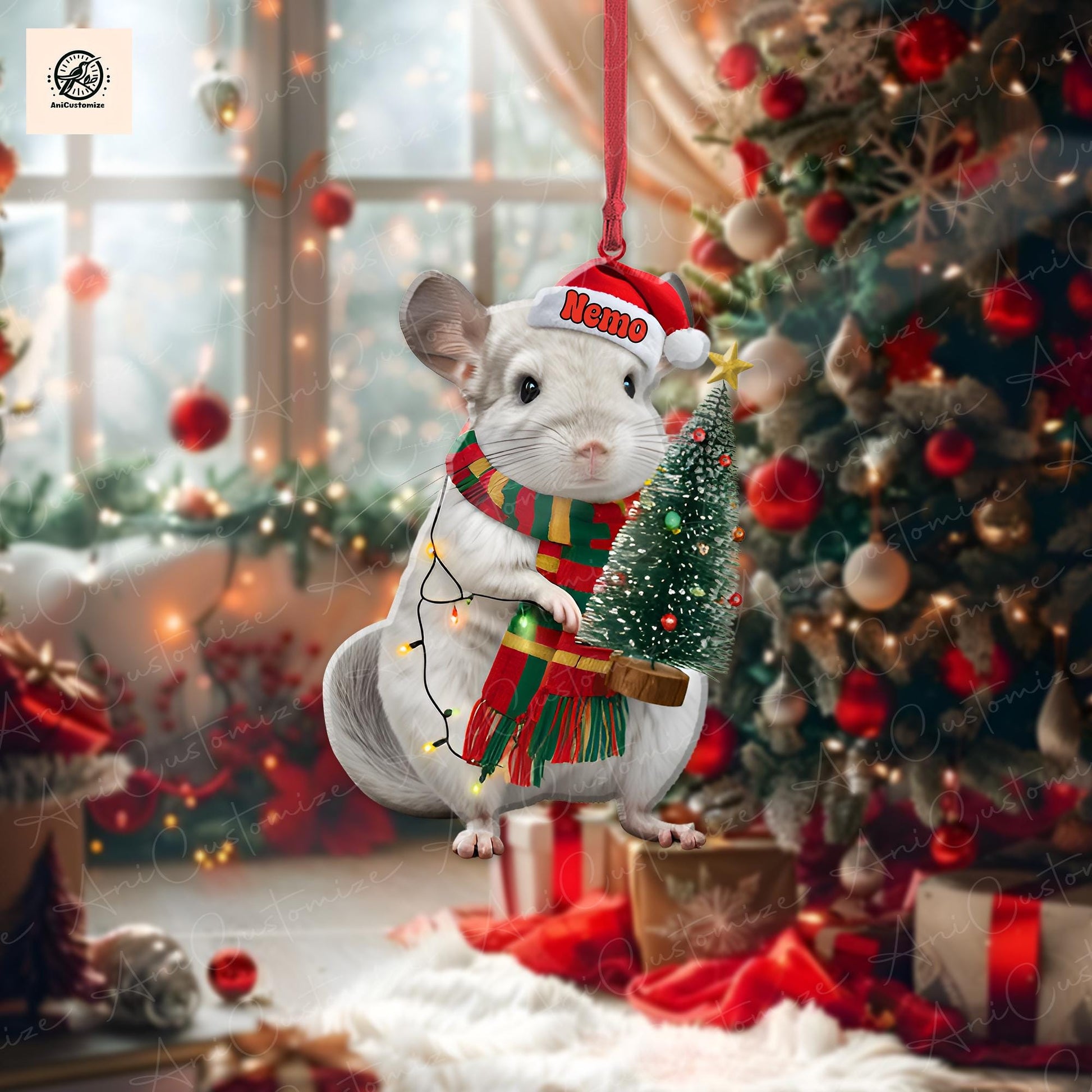 Personalized Chinchilla 2D FLAT Ornament Decor, Xmas Chinchilla Decor, Xmas Animal Decor, Chinchilla Decor, Animal Xmas Gift, Christmas Tree