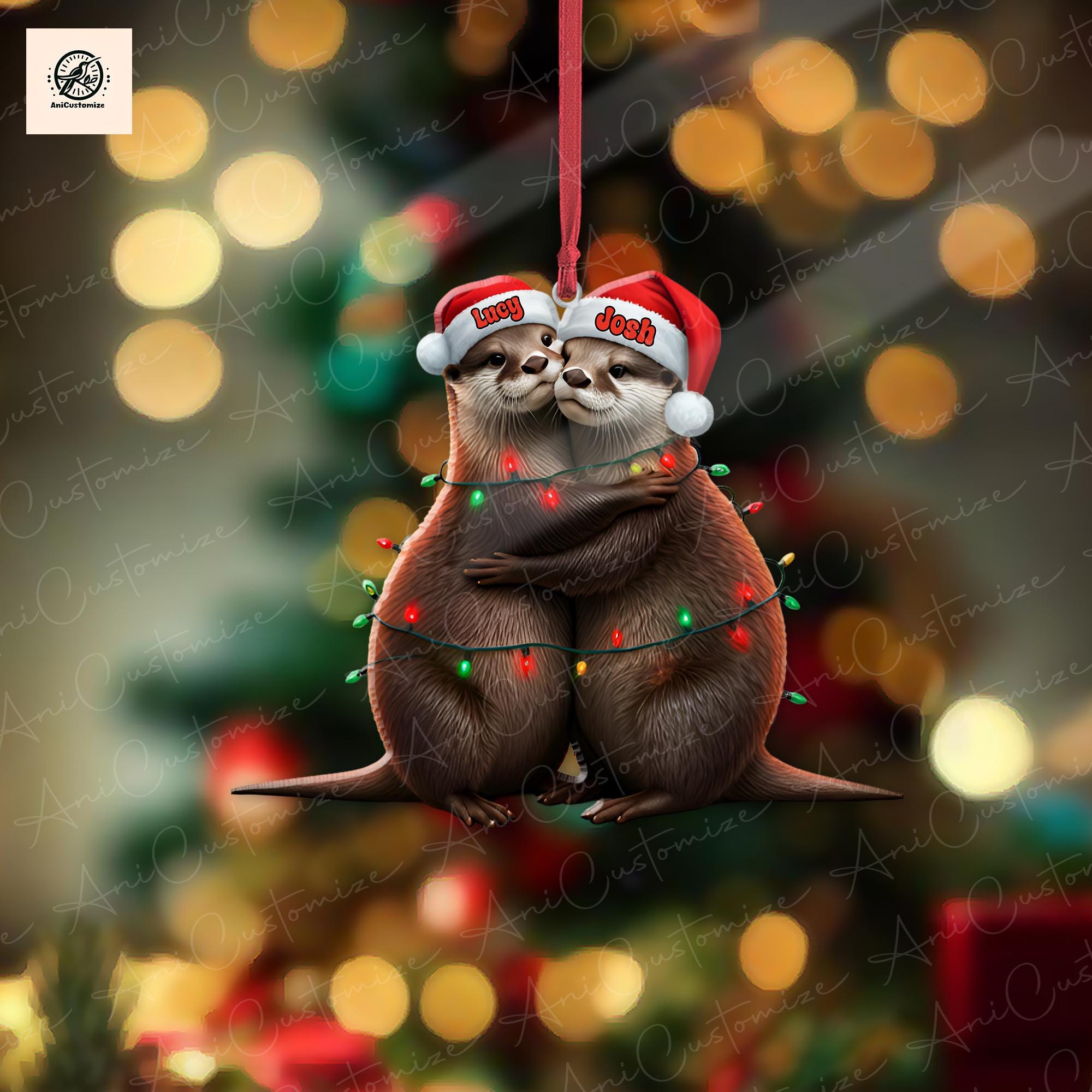 Personalized Otter Couple 2D FLAT Ornament, Otter Couple Ornament, Chirstmas Otter Decor, Xmas Otter GIft, COuple Ornament, Xmas Tree Decor