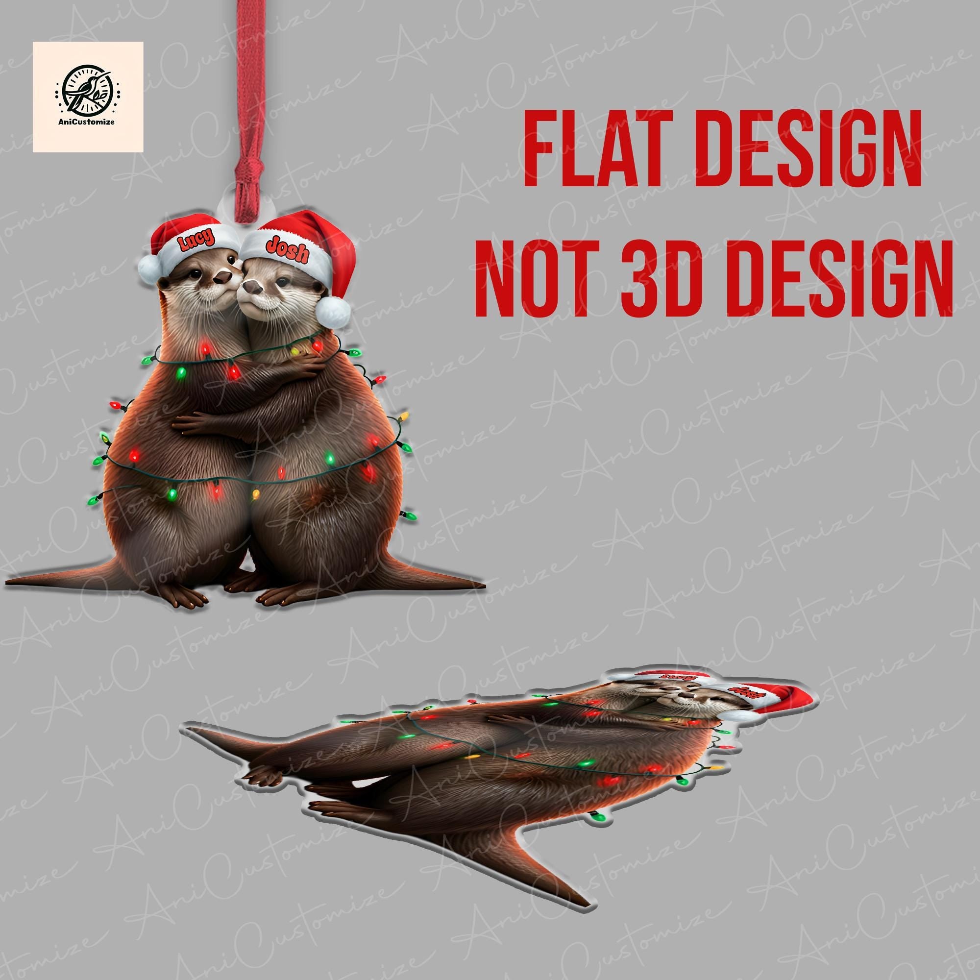 Personalized Otter Couple 2D FLAT Ornament, Otter Couple Ornament, Chirstmas Otter Decor, Xmas Otter GIft, COuple Ornament, Xmas Tree Decor