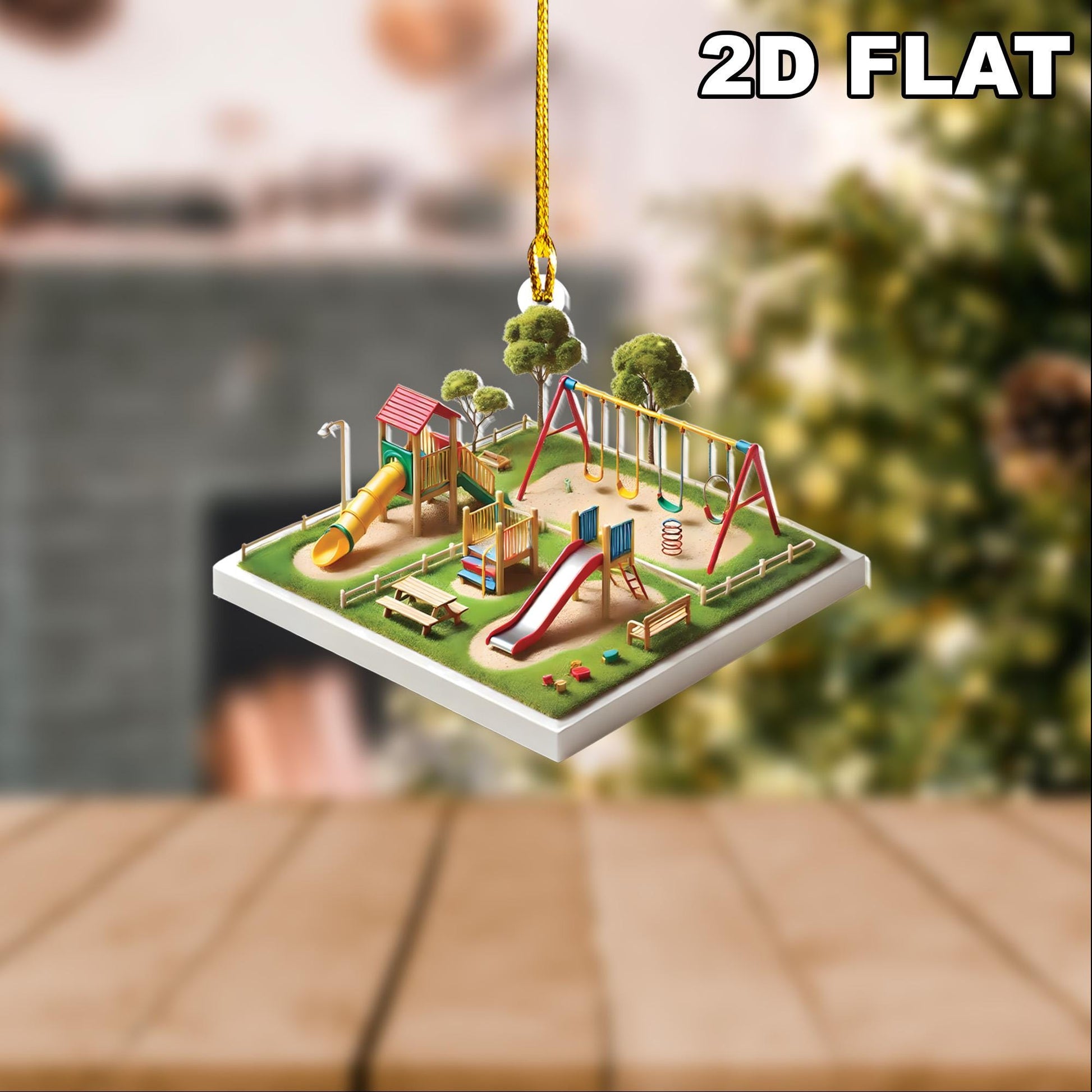 2D Flat Kid's Playground Ornament,Playground Lover Decor,Nostalgia Christmas Decor, Christmas Kid Decor, 1st Xmas Kid Ornament, Boy Ornament