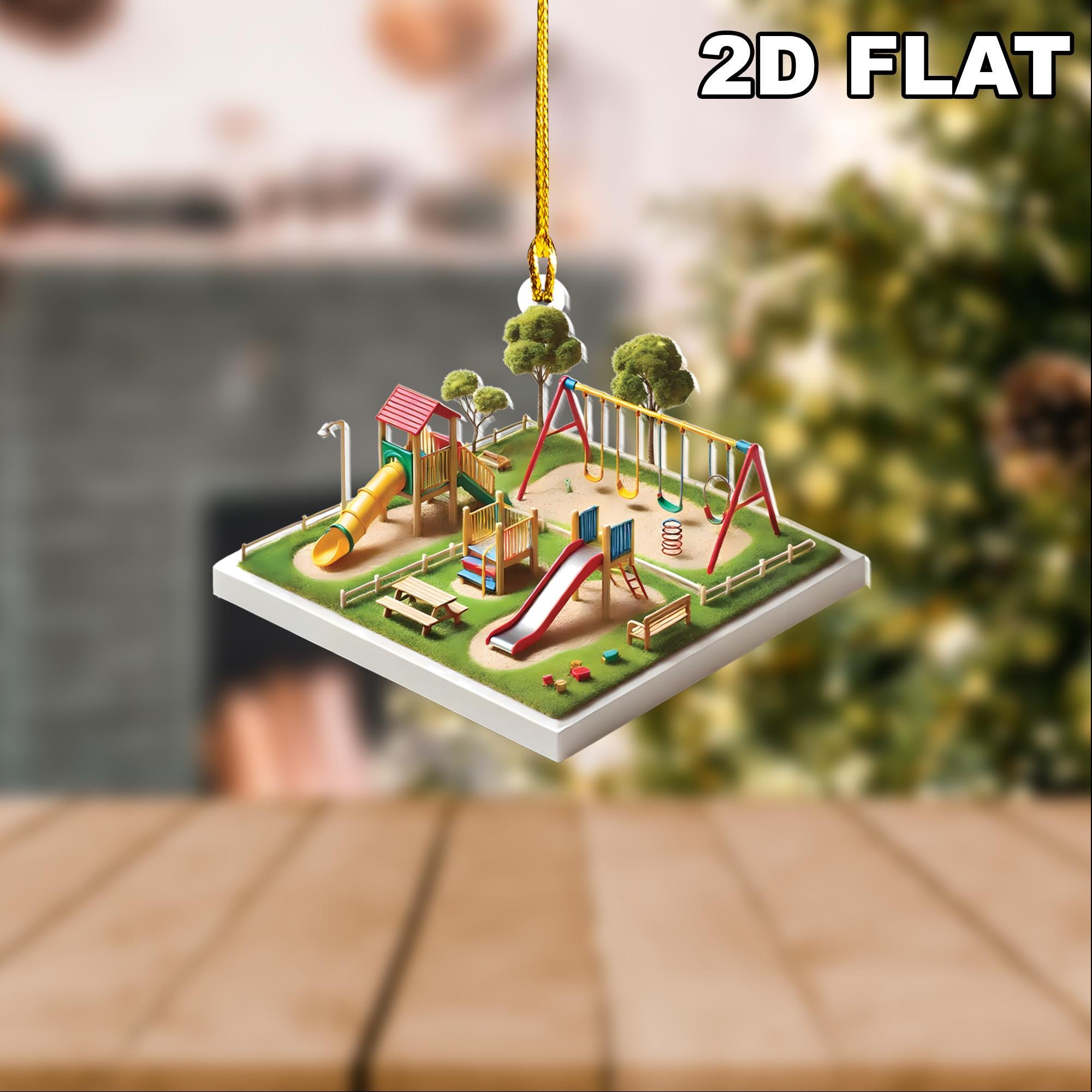 2D Flat Kid's Playground Ornament,Playground Lover Decor,Nostalgia Christmas Decor, Christmas Kid Decor, 1st Xmas Kid Ornament, Boy Ornament