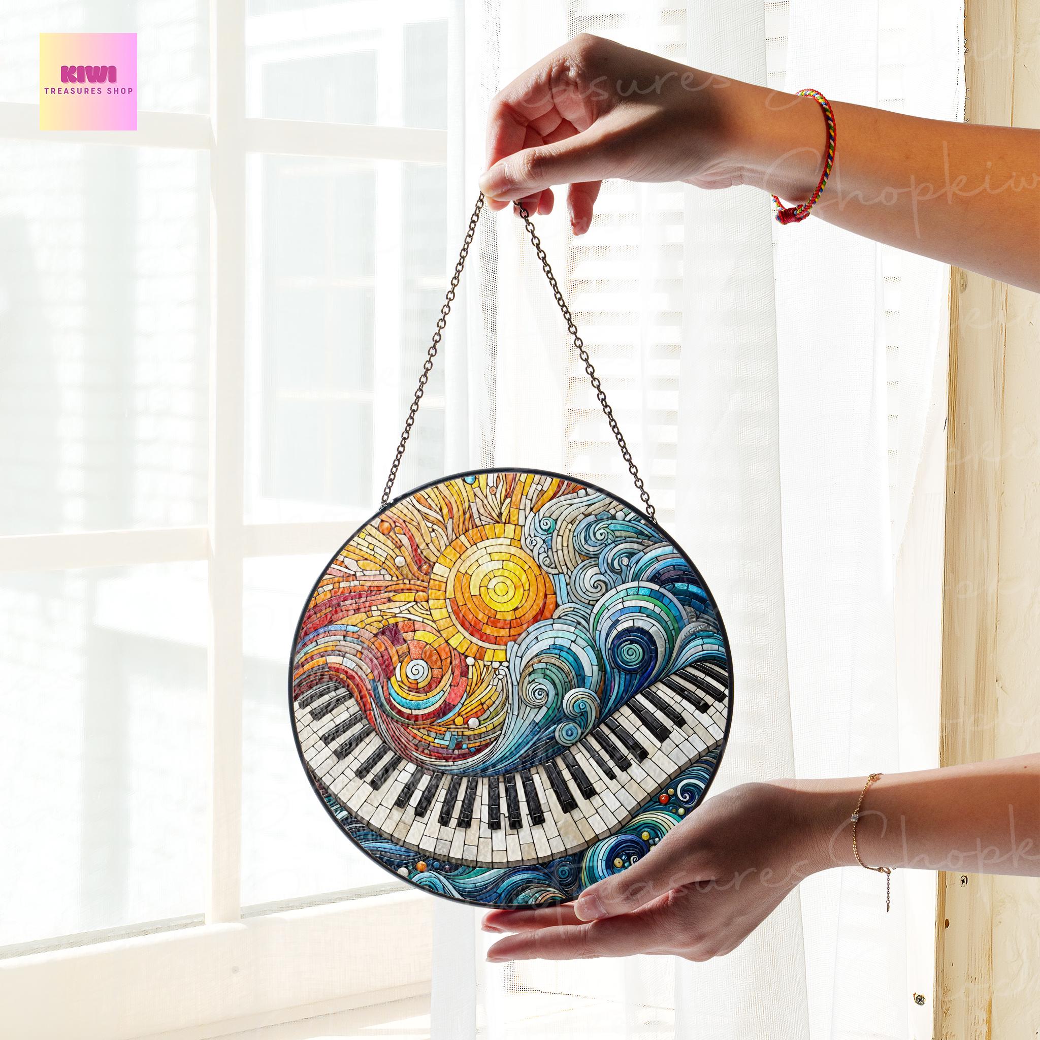 Piano Keyboard GLASS Suncatcher Hanging Piano Window hanging Suncatcher ornament gift for musical Teacher home decoration