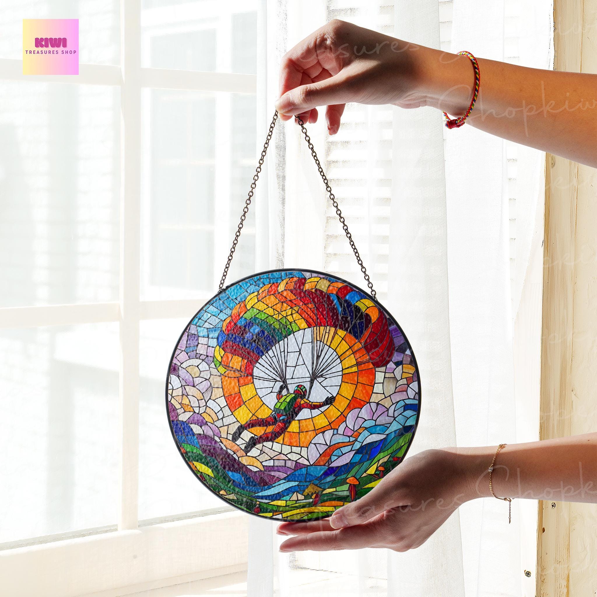 SkyDiving Glass SunCatcher Sky Diving lover Window Hanging Home Decoration SkyDiver Gifts Parachute Outdoor hobby idea gift