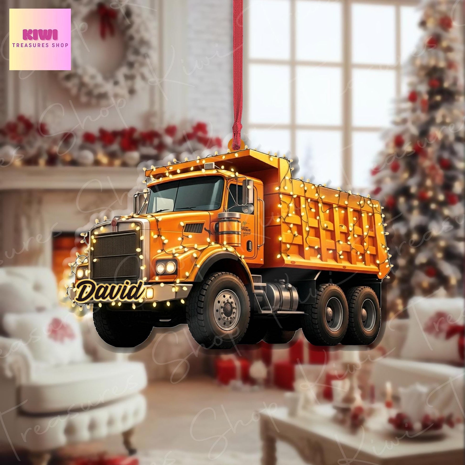 Personalized Dump Truck Christmas Acrylic Ornament, 2D Flat ornament, Xmas Tree Decoration, Custom Name Gift For Him, Dad, Truck Driver