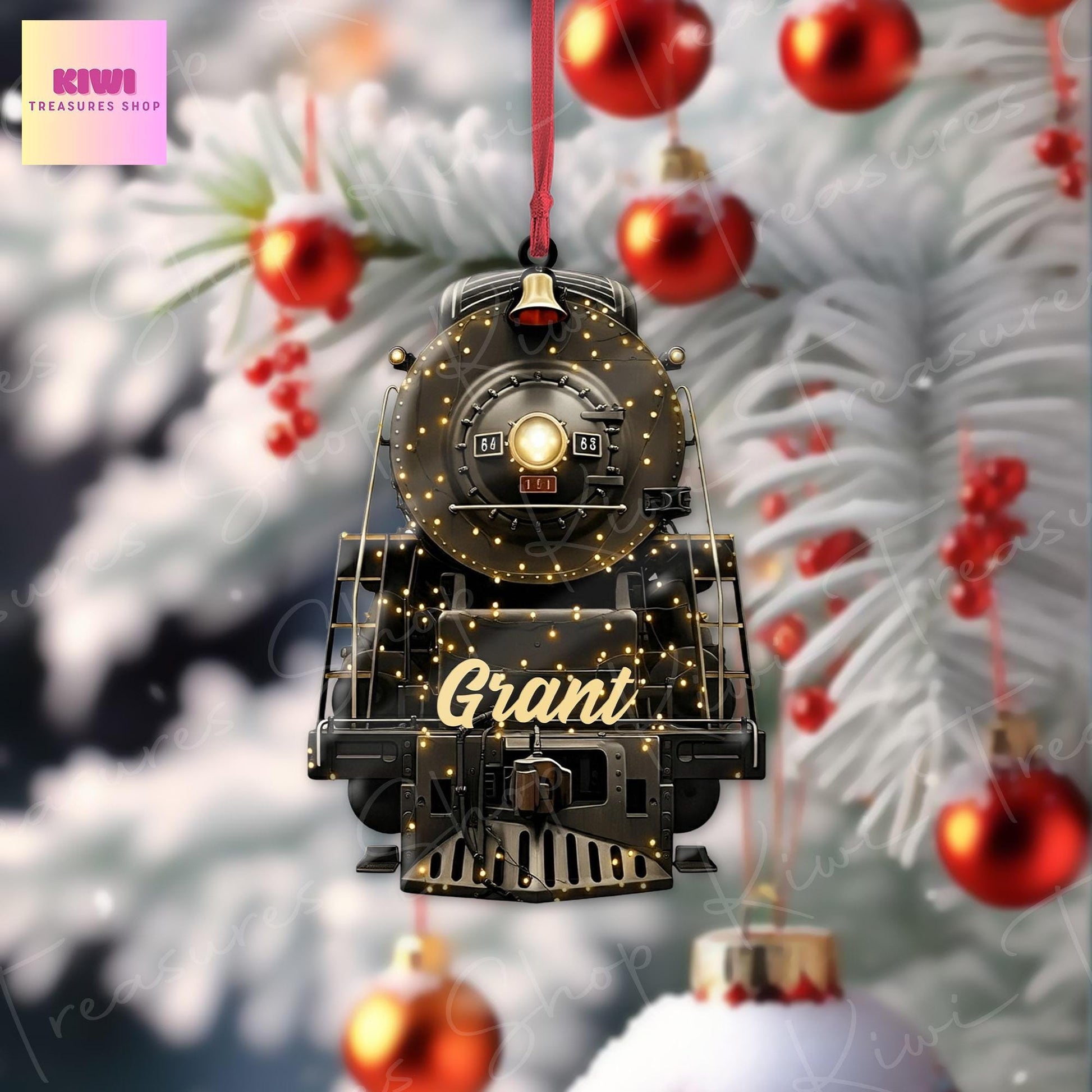 Personalized Locomotive Christmas 2D FLAT Ornament, Xmas Tree Decoration, Custom Name Gift For Him, Dad, Train Lover, Railroader Gift