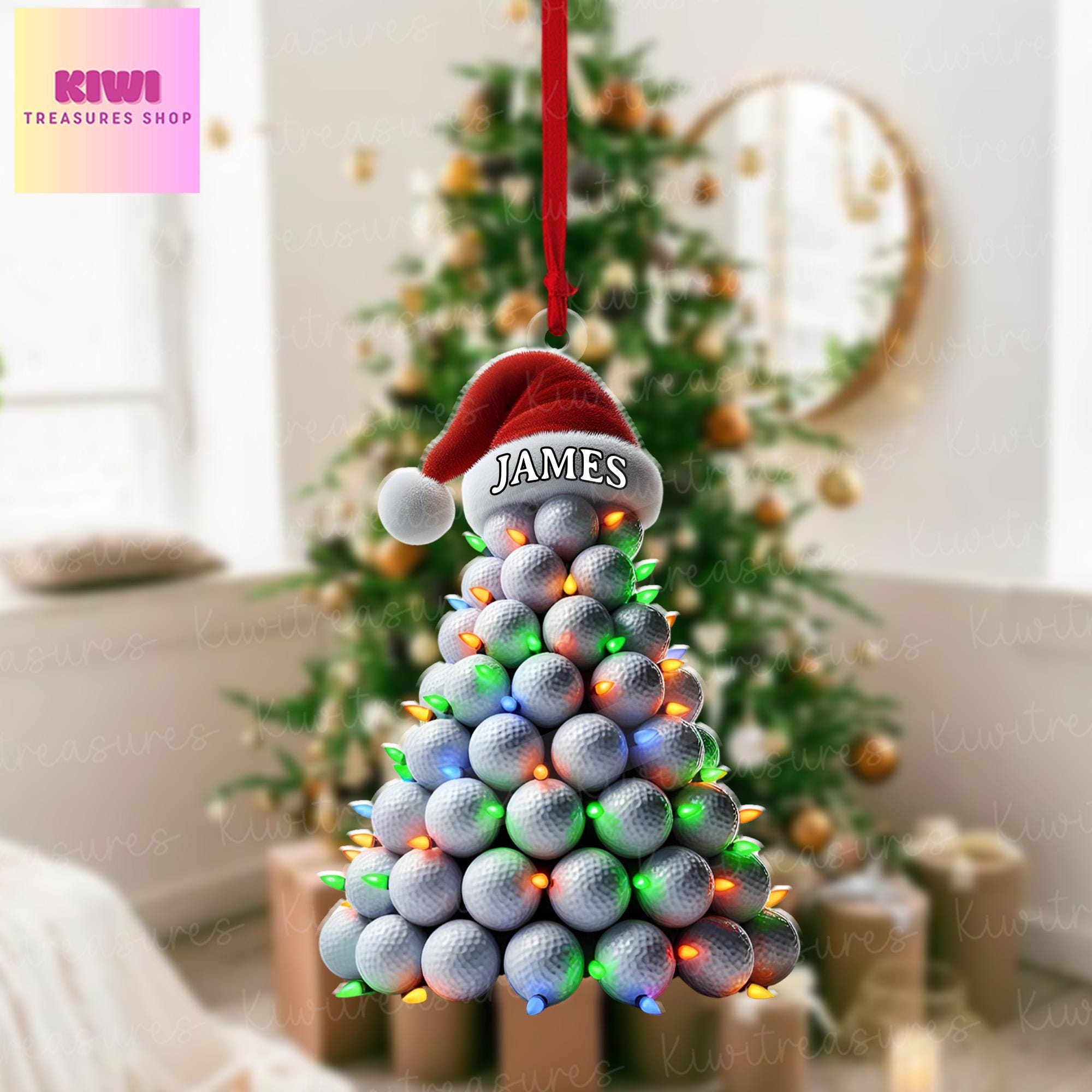 Personalized Golf tree Xmas Ornament, 2d Flat golf ornament, Christmas decor, golfer idea gift, funny golf tree, christmas tree hanging