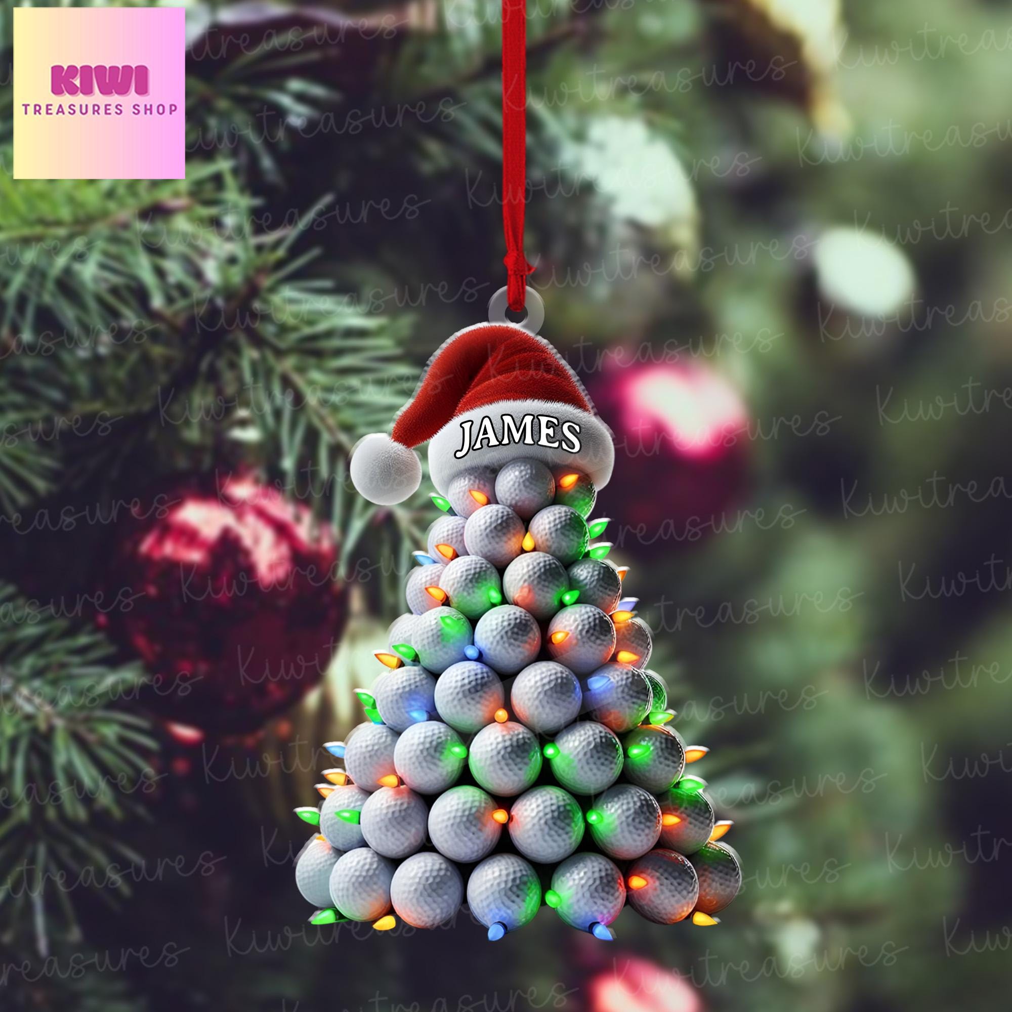 Personalized Golf tree Xmas Ornament, 2d Flat golf ornament, Christmas decor, golfer idea gift, funny golf tree, christmas tree hanging