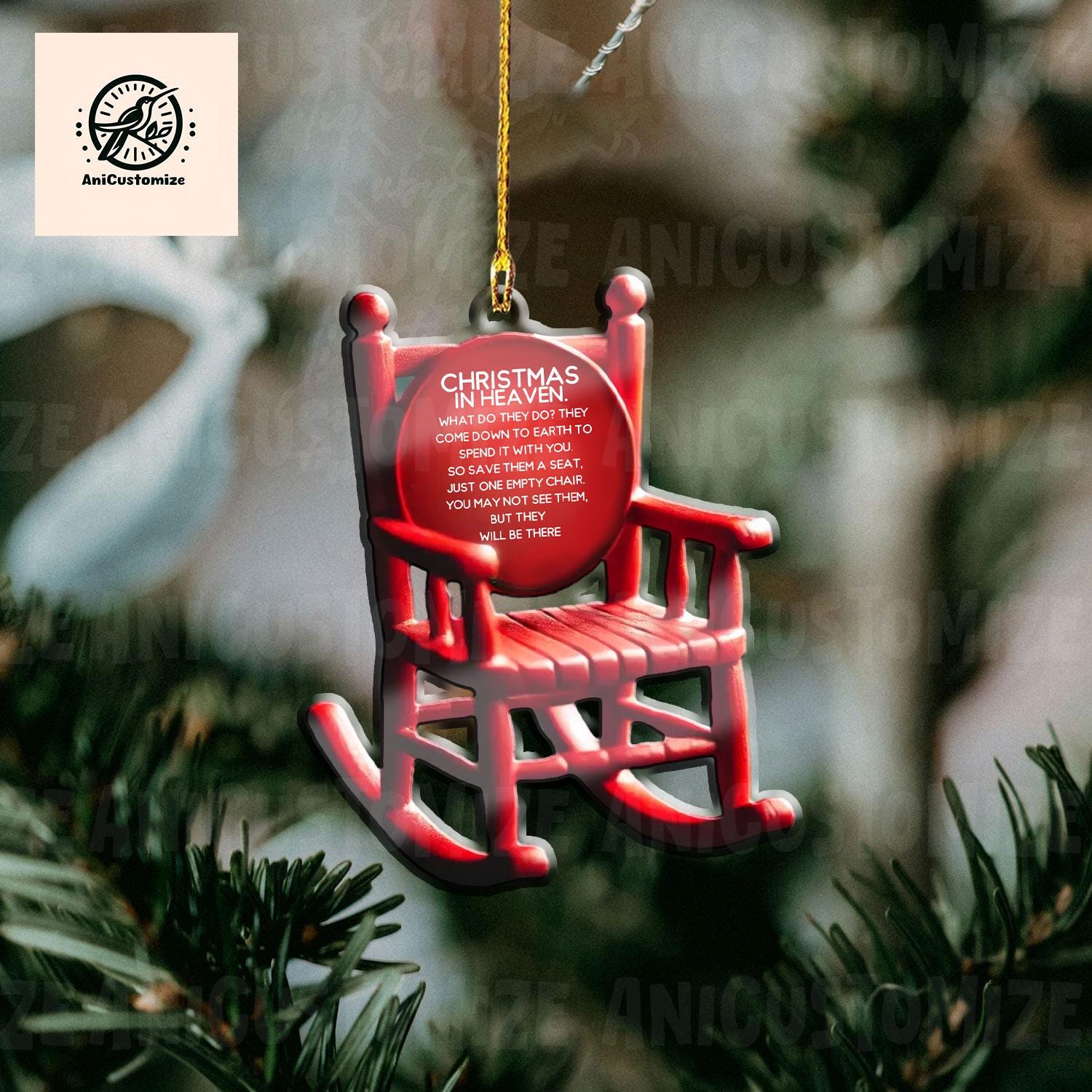 Christmas In Heaven 2D FLAT Ornament, Christmas Memorial Gift, Save A Chair Decor, Empty Chair Sympathy, Remembrance Loved One in Heaven