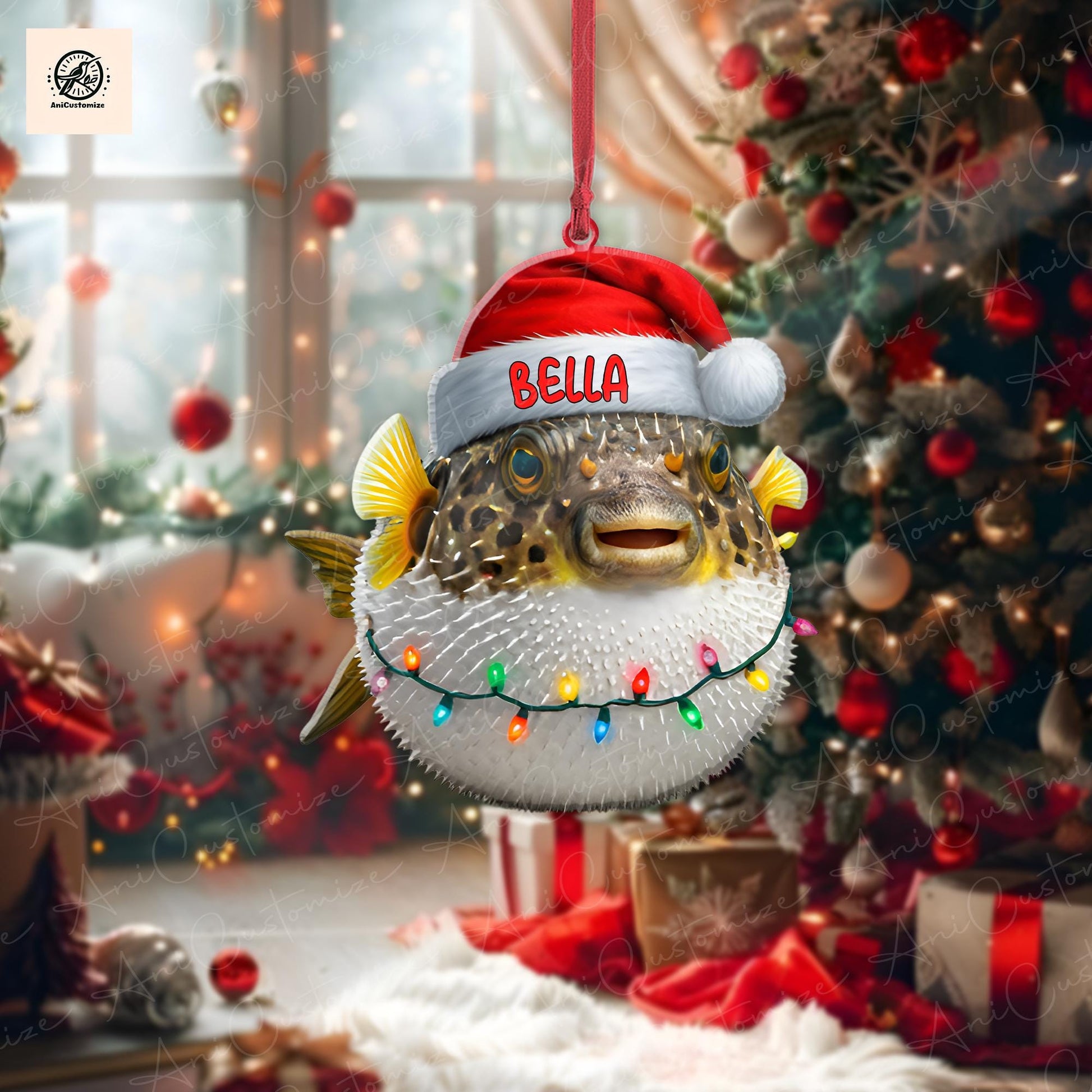 Funny Puffer Fish 2D FLAT Ornament, Puffer Fish Ornament, Fish Lover Decor, Christmas Tree Decoration, Holiday Fish Decor, Christmas Gift
