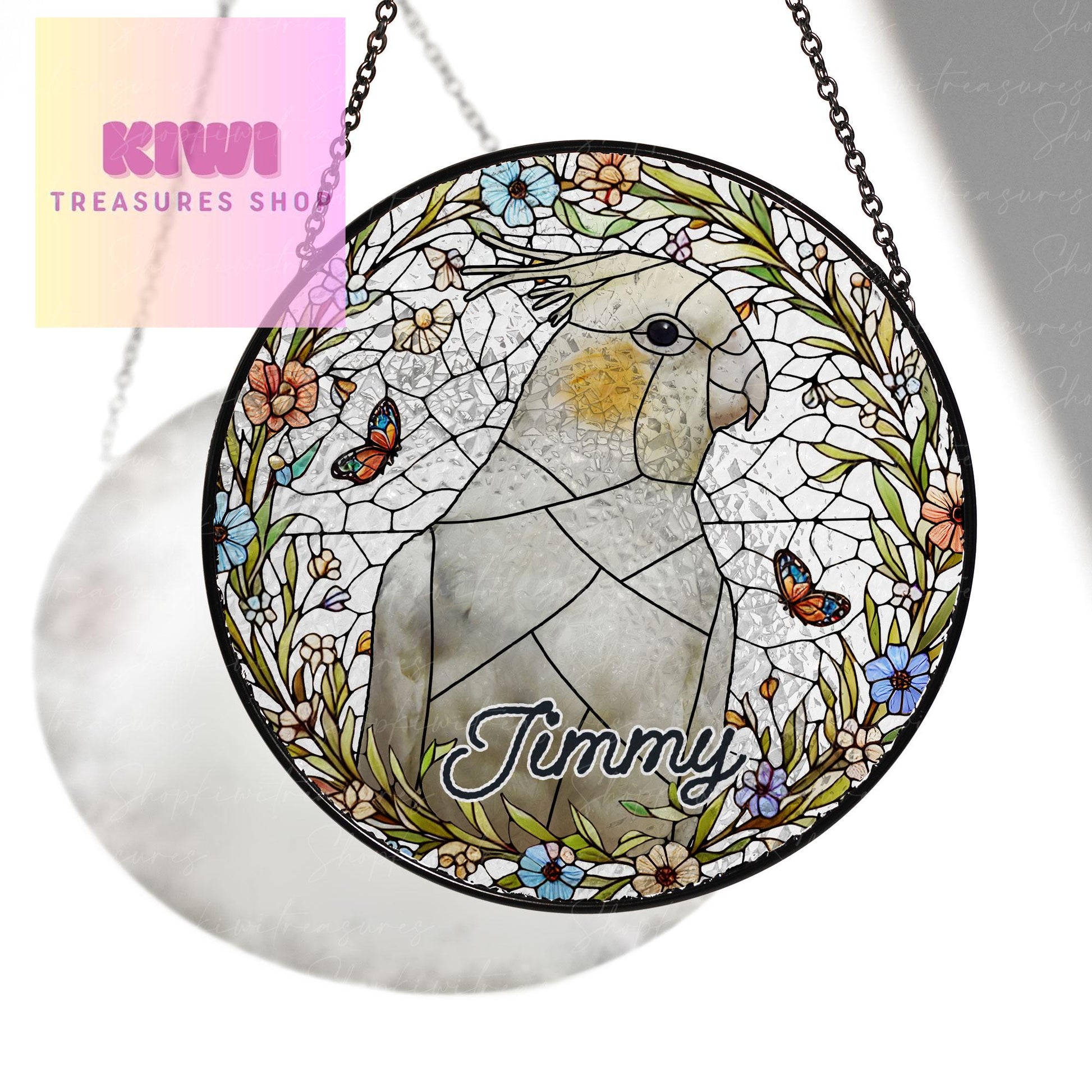 Custom Cockatiel Glass Suncatcher, Cockatiel Glass Memorial, Custom Cockatiel Portrait from Photo, Sympathy Gifts, glass bird suncatcher