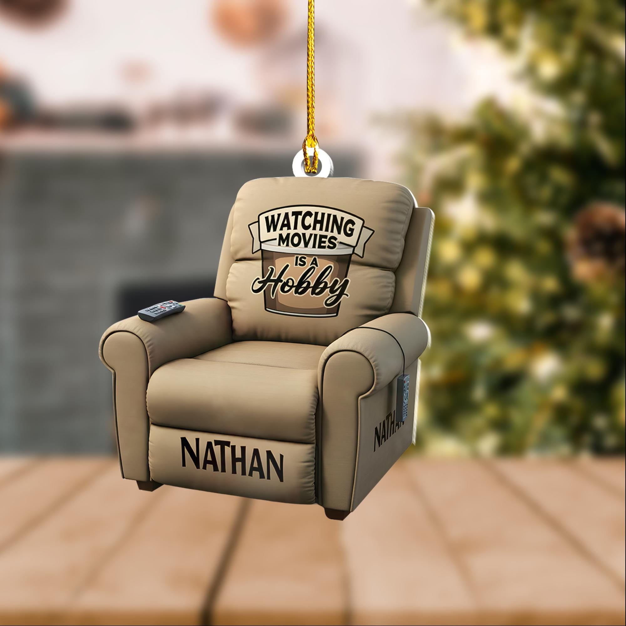 Personalized recliner chair 2D FLAT ornament, watching recliner chair movies ornament, xmas gift for movie lovers, recliner chair