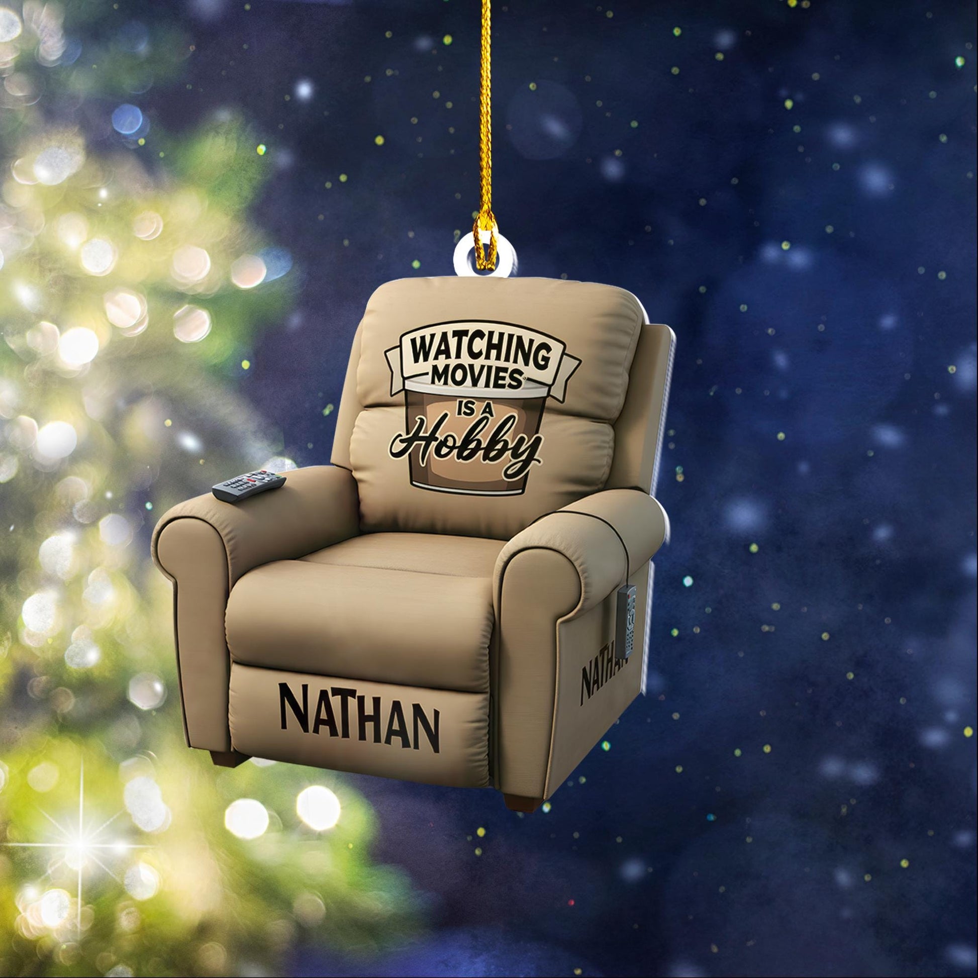 Personalized recliner chair 2D FLAT ornament, watching recliner chair movies ornament, xmas gift for movie lovers, recliner chair