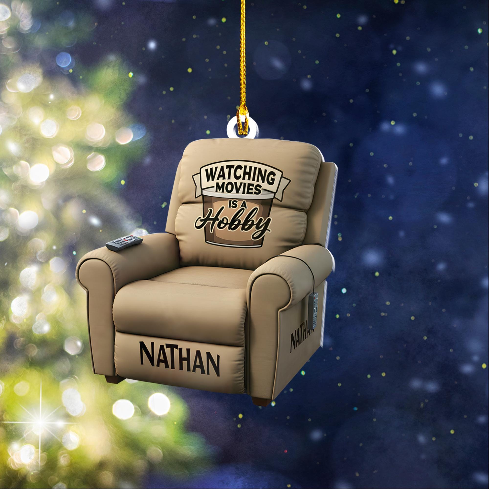 Personalized recliner chair 2D FLAT ornament, watching recliner chair movies ornament, xmas gift for movie lovers, recliner chair