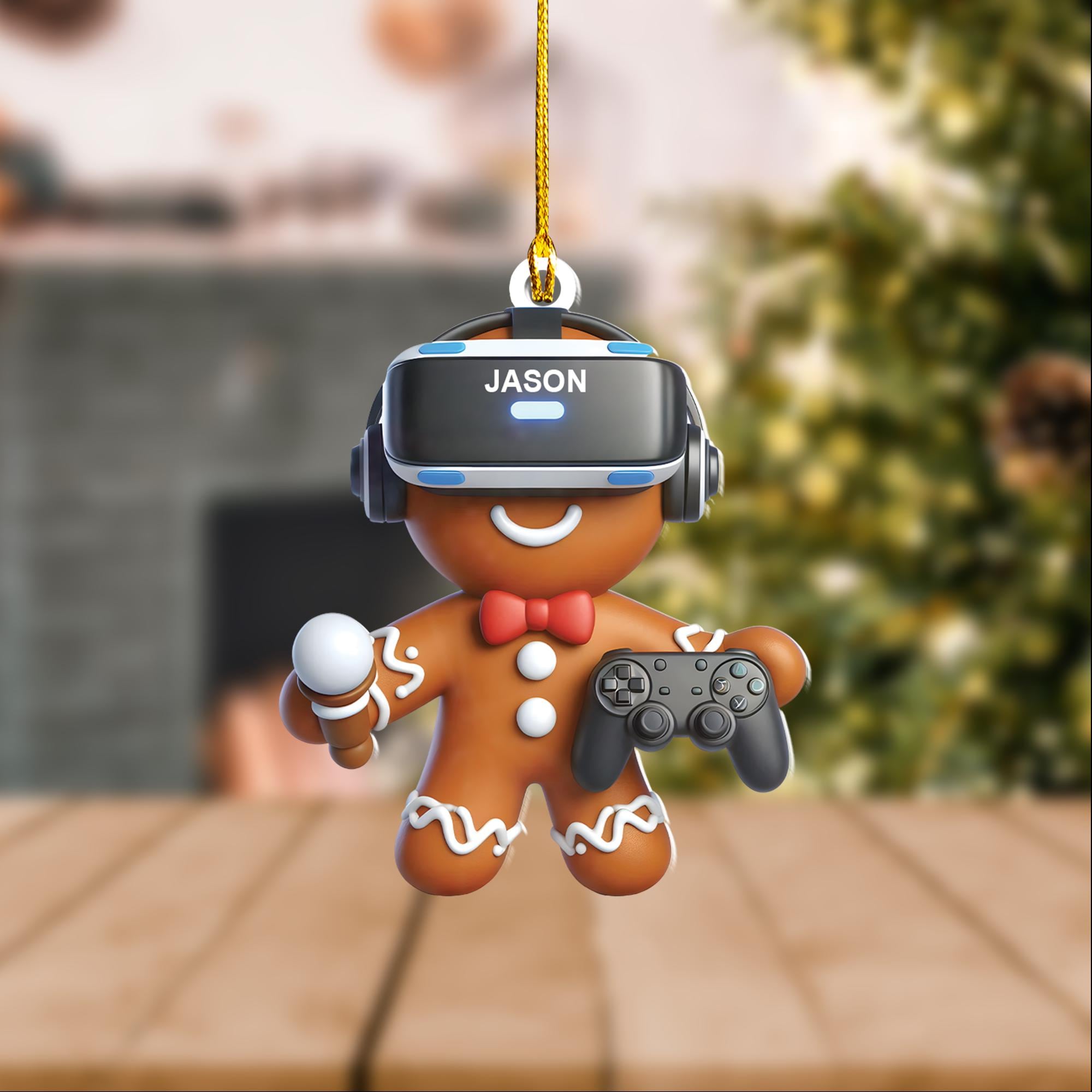Personalized gingerbread VR HEADSET 2D FLAT ornament, gaming gear, xmas gift for gamer, gingerbread gamer vr ornament, gaming lovers gift