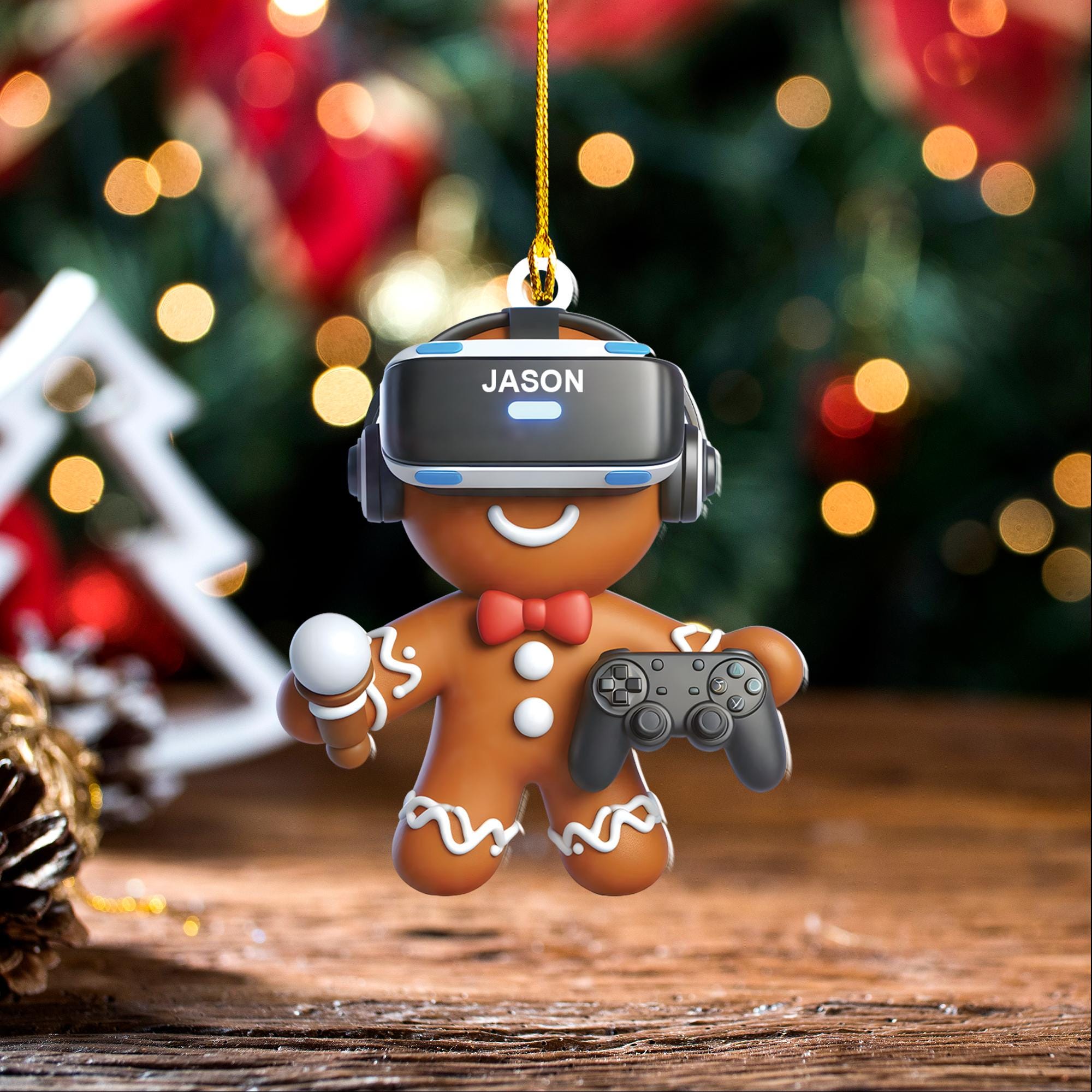 Personalized gingerbread VR HEADSET 2D FLAT ornament, gaming gear, xmas gift for gamer, gingerbread gamer vr ornament, gaming lovers gift