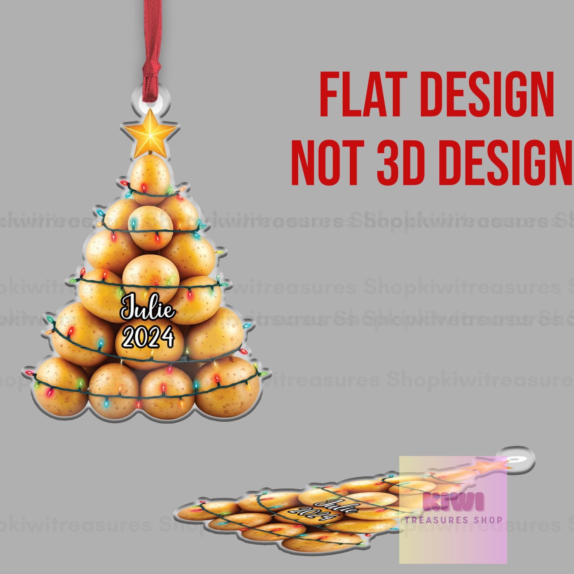 Personalized Potato Christmas tree FLAT Ornament, potatoes ornament, christmas tree hanging, potato lover gift, FLAT 2d ornament