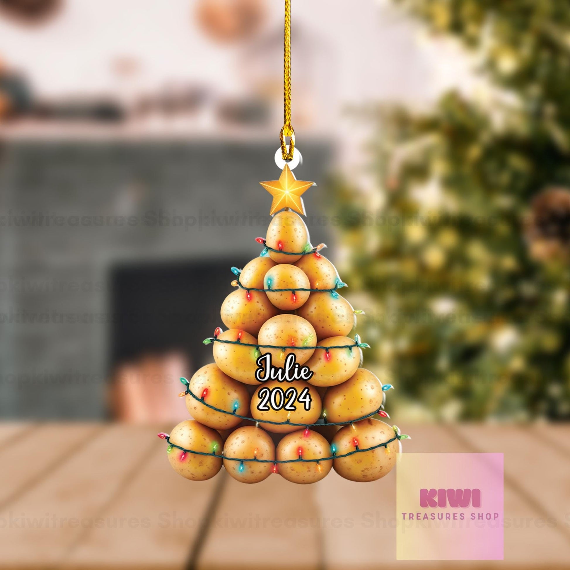 Personalized Potato Christmas tree FLAT Ornament, potatoes ornament, christmas tree hanging, potato lover gift, FLAT 2d ornament
