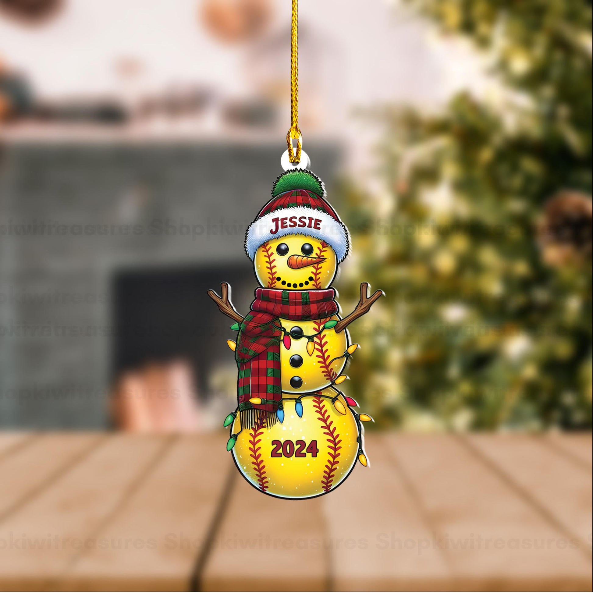 Personalized Solftball snowman Ornament, 2d FLAT softball ornament, Softball Christmaas ornament, Sport idea gift for daughter