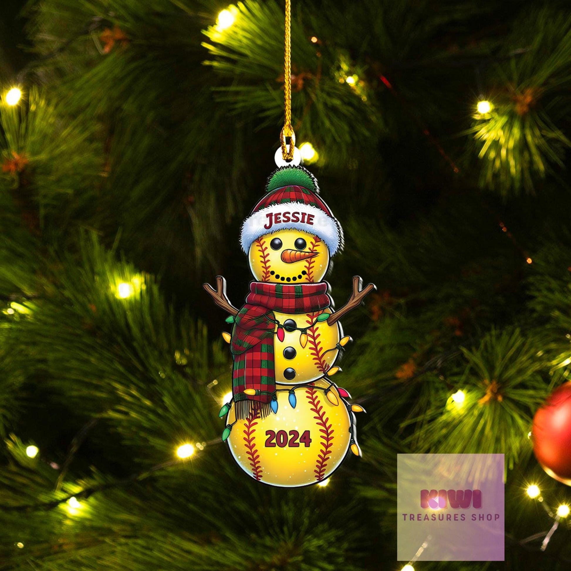 Personalized Solftball snowman Ornament, 2d FLAT softball ornament, Softball Christmaas ornament, Sport idea gift for daughter