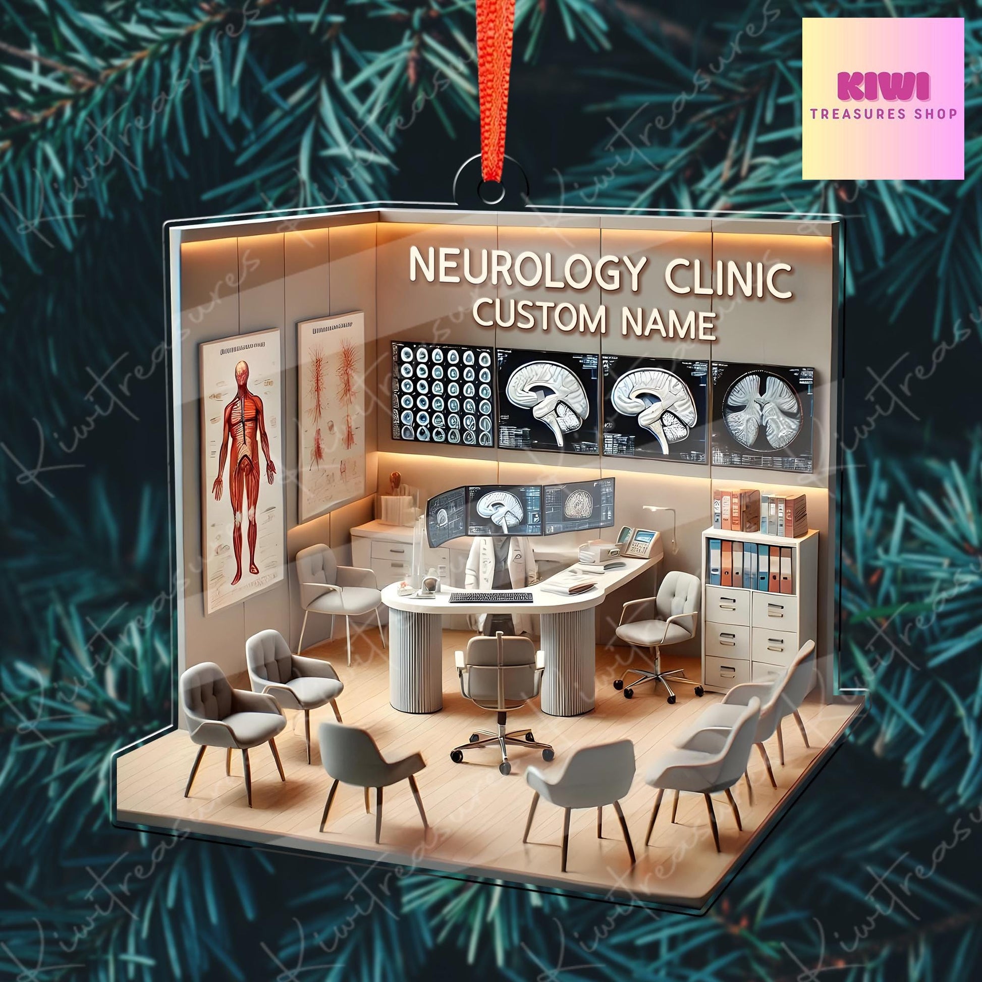 Personalized Neurology Clinic 2D FLAT Ornament, Science Brain Anatomy Christmas Gift Neurology Science Teacher Nurse Gift, Clinic Decor