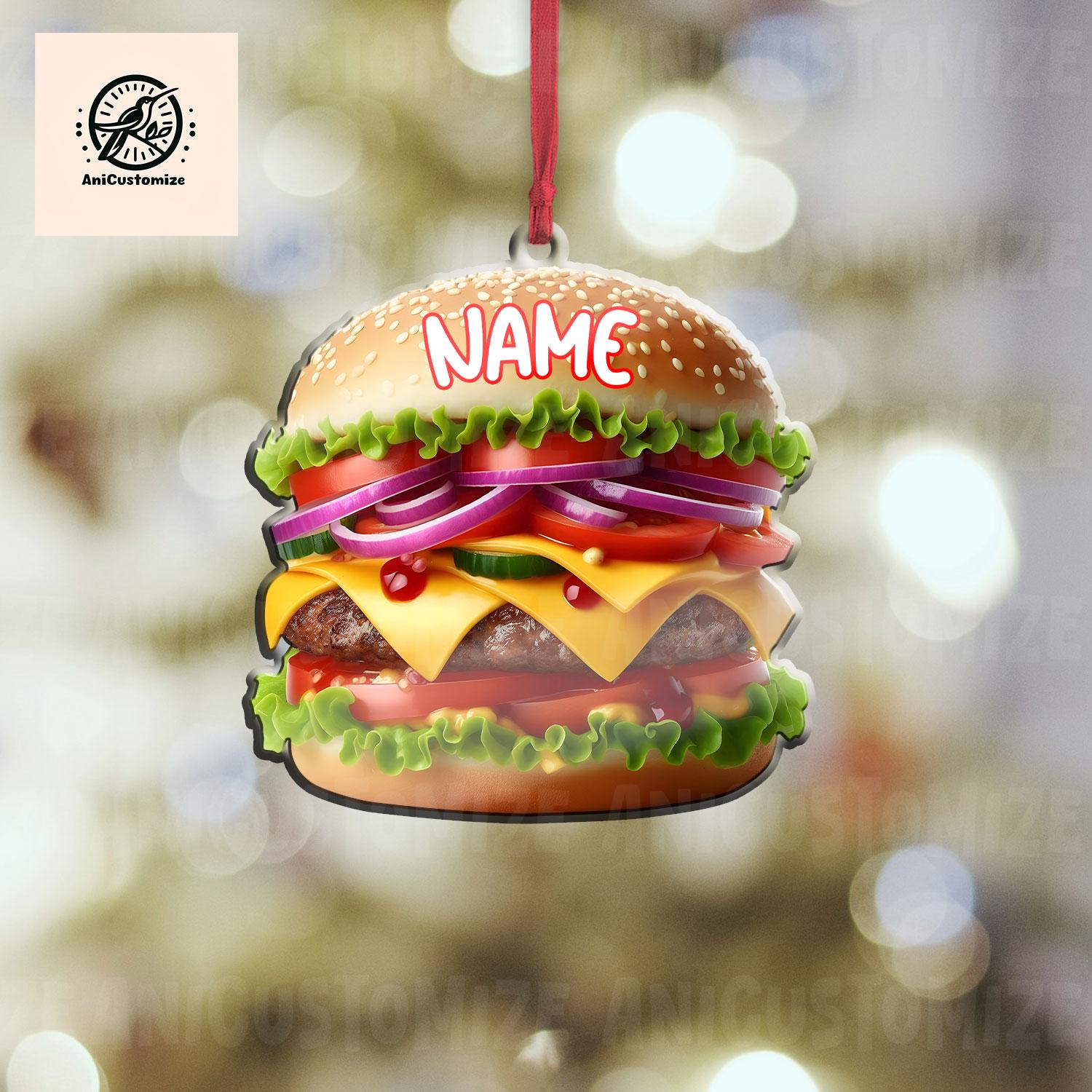 Personalized Cheeseburger 2D FLAT Ornament, Cheeseburger Lover Decor, Hamburger Ornament, Foodie Xmas, Funny Food Gifts,Gift For Food Junkie