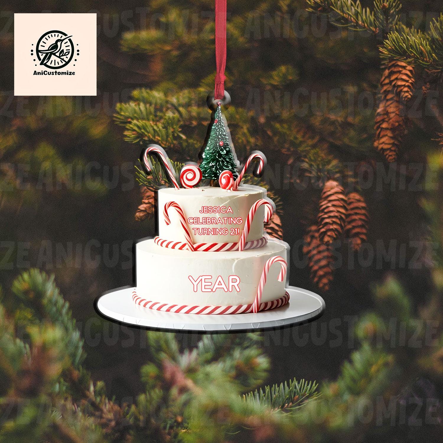 Personalized Birthday Cake 2D FLAT Ornament, Christmas Bday, Birthday Ornament, Turning 21 Ornament, Teenager Ornament, Birthday keepsake