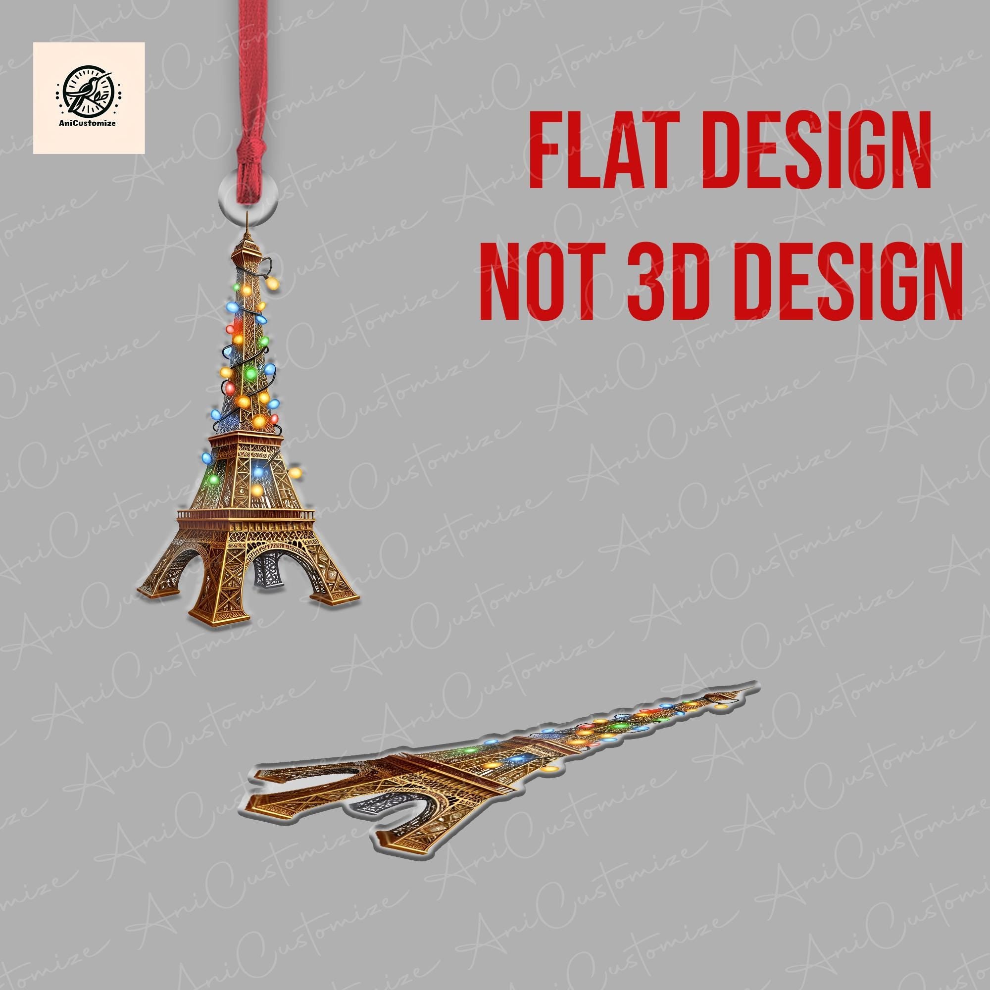 Personalized Eiffel Tower Ornament, 2D FLAT Eiffel Towel Christmas Ornament, Travel Lover Gifts, France Lover Gifts, Christmas Keepsake