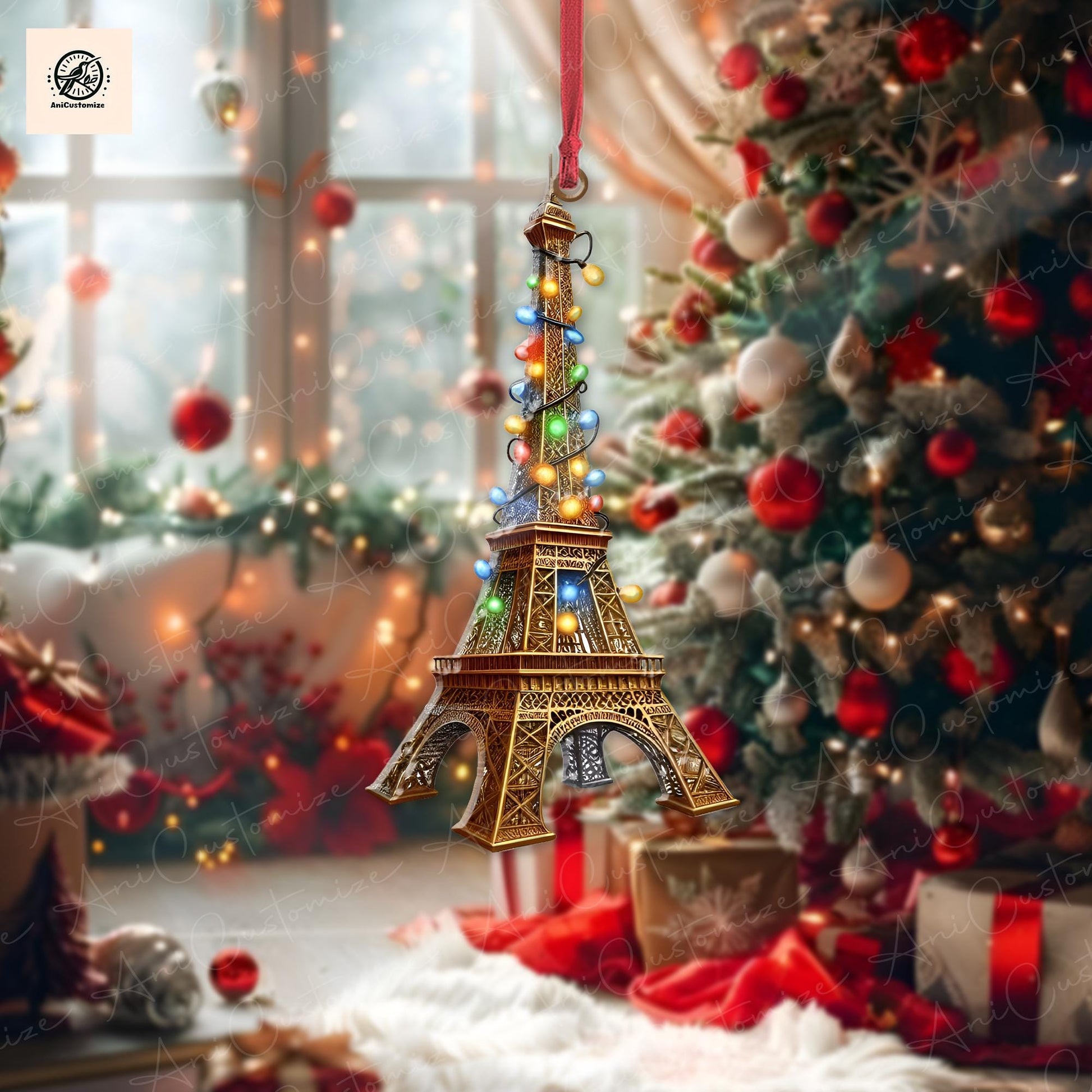 Personalized Eiffel Tower Ornament, 2D FLAT Eiffel Towel Christmas Ornament, Travel Lover Gifts, France Lover Gifts, Christmas Keepsake
