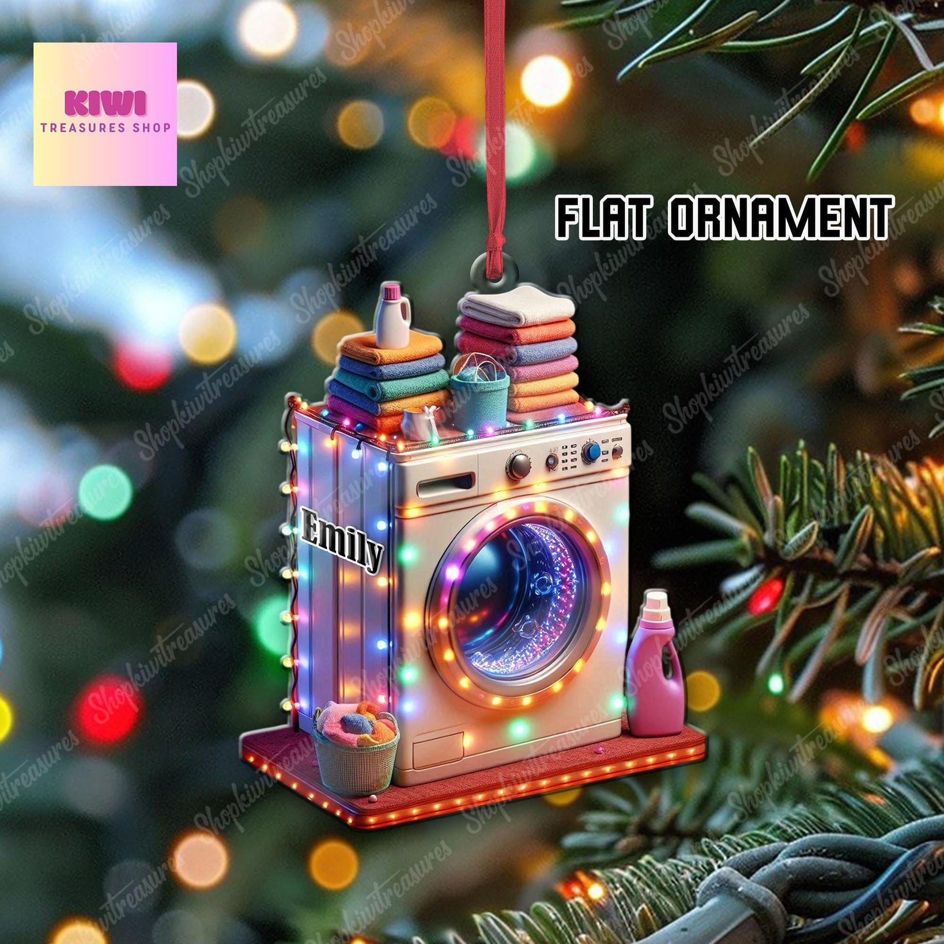 Personalized washing machine Ornament, 2D Flat ornament, Laundry Room Hanging Ornament, Laundry Room Decor gift for mom