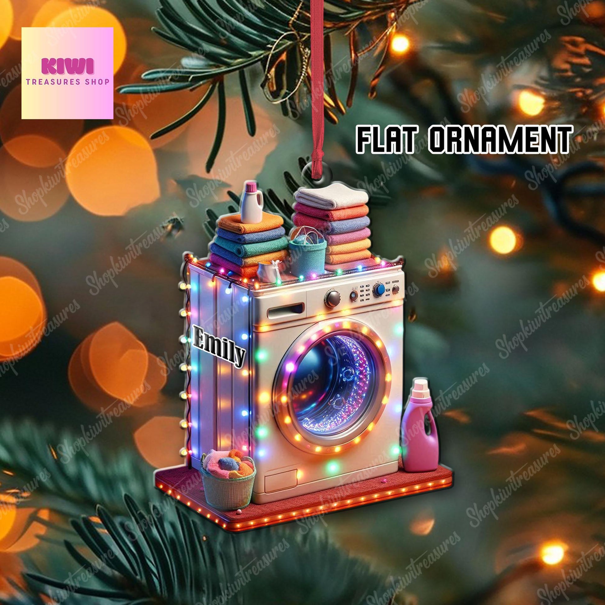 Personalized washing machine Ornament, 2D Flat ornament, Laundry Room Hanging Ornament, Laundry Room Decor gift for mom
