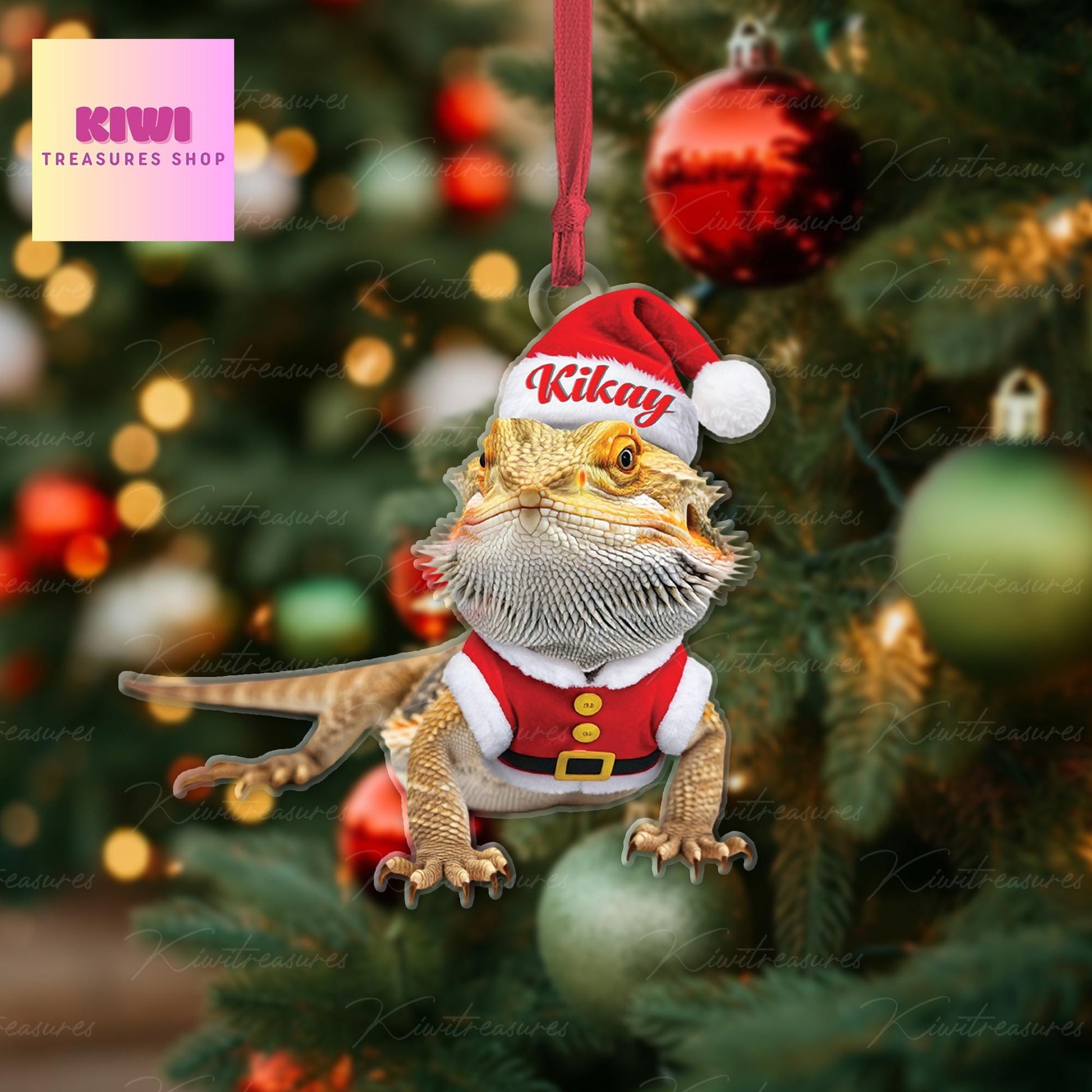 Personalized Bearded dragon Ornament, 2D Flat dragon ornament, Pet owner idea gift, bearded dragon christmas gift, not 3d, xmas hanging