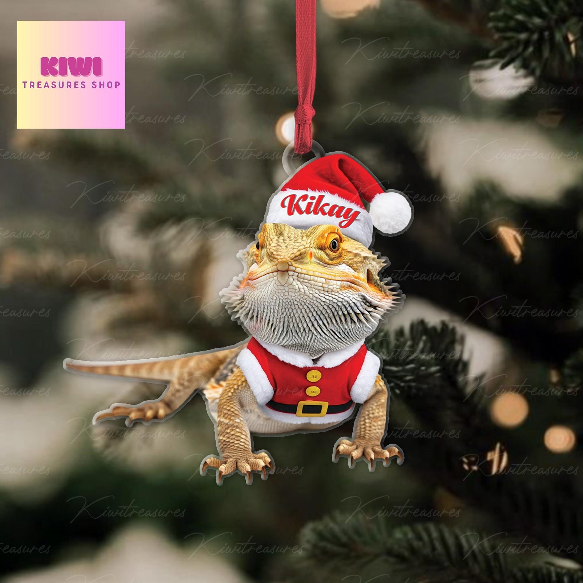 Personalized Bearded dragon Ornament, 2D Flat dragon ornament, Pet owner idea gift, bearded dragon christmas gift, not 3d, xmas hanging