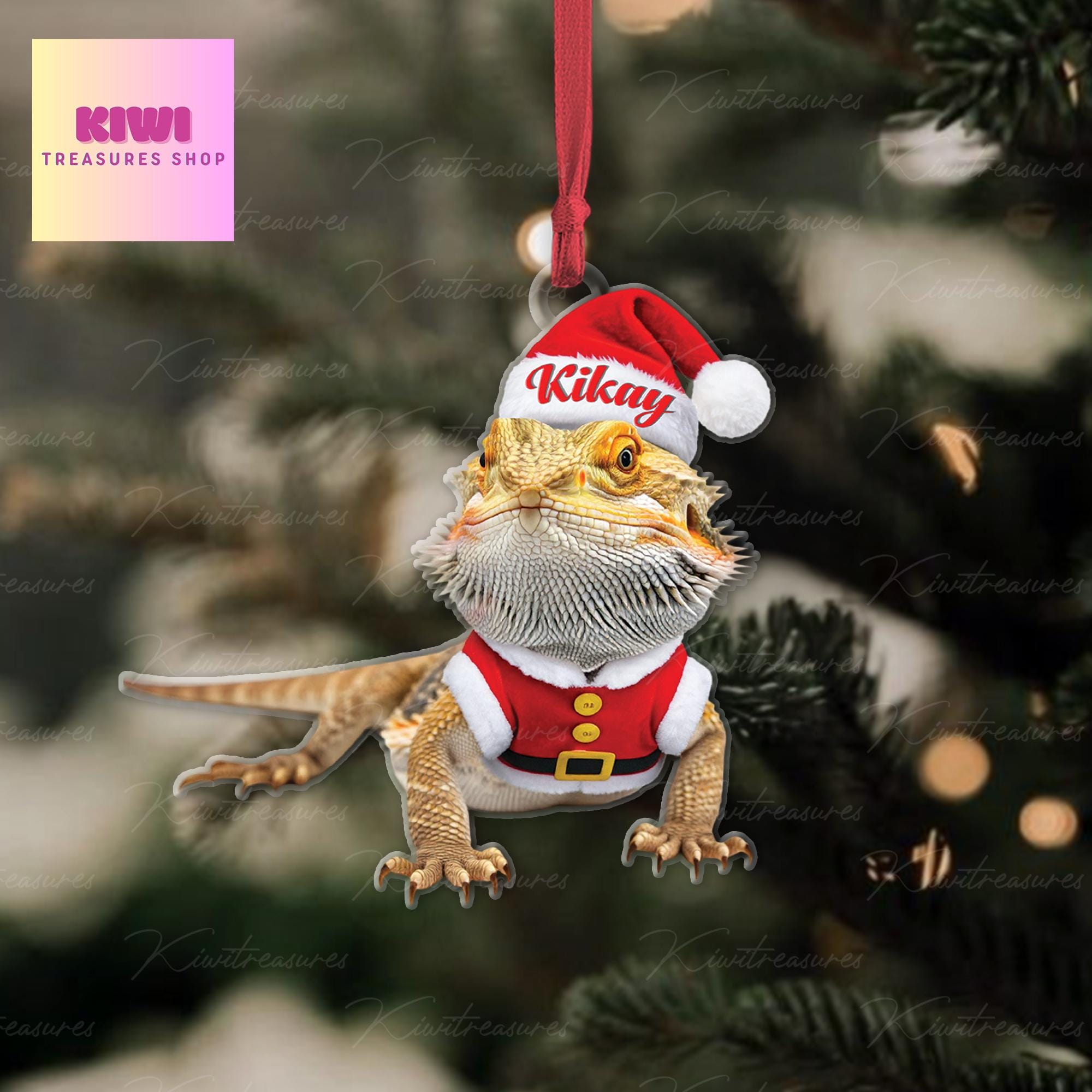 Personalized Bearded dragon Ornament, 2D Flat dragon ornament, Pet owner idea gift, bearded dragon christmas gift, not 3d, xmas hanging