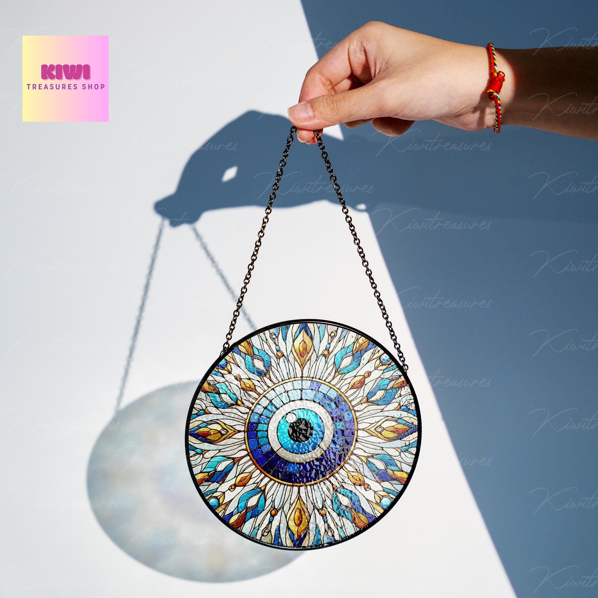 Evil eye GLASS Suncatcher, Protective home Suncatcher Ornament, Evil eye spiritual hanging, Good Luck, Protection glass Mother's day 2025