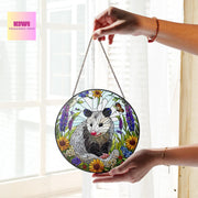 Opossum and wildflowers GLASS Suncatcher Hanging, Cute opossum, opossum suncatcher hanging, opossum window hanging