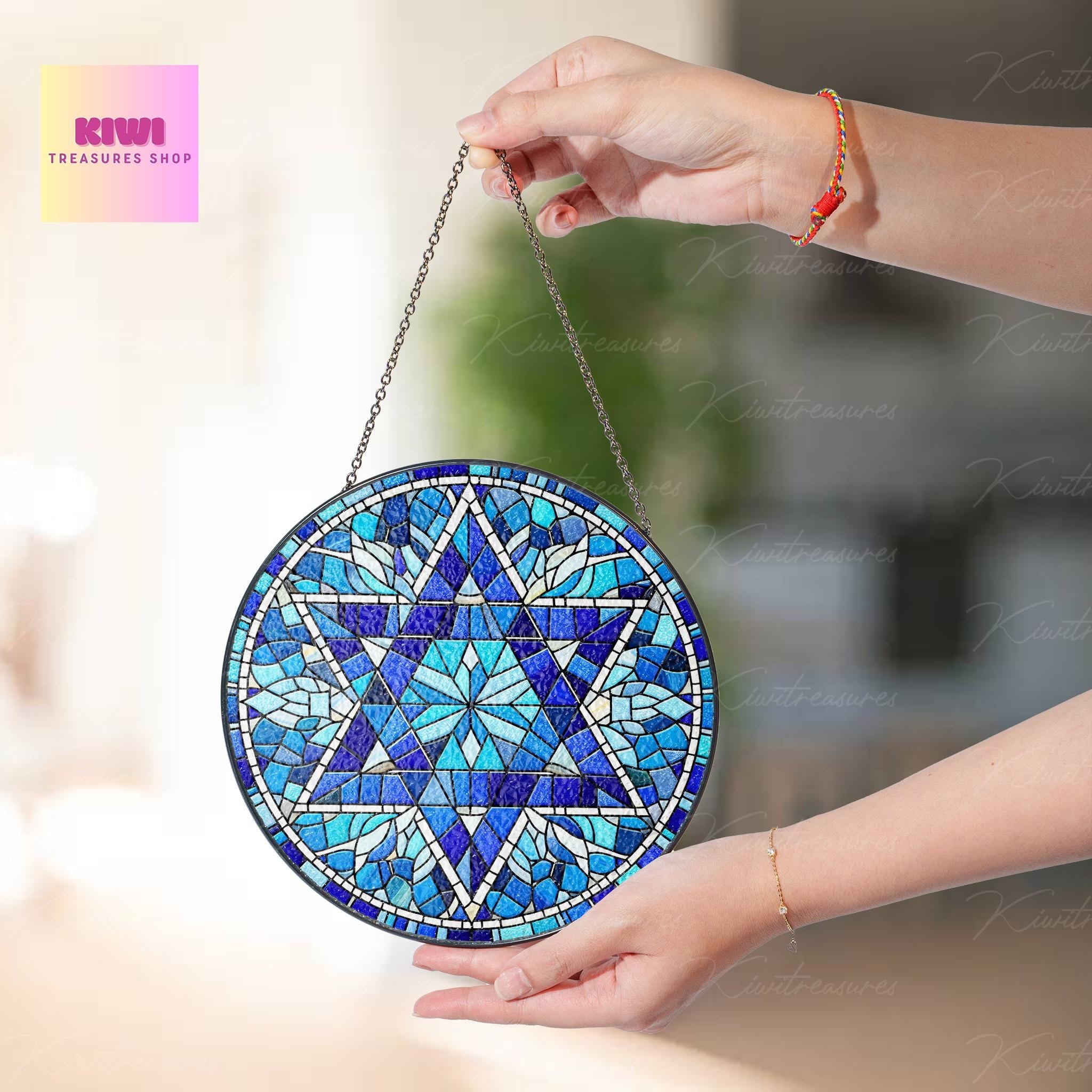 Star of David GLASS Suncatcher, Hanukkah Chanukah Suncatcher Ornament, Jerusalem spiritual window hanging, Jewish Festival Home Decor