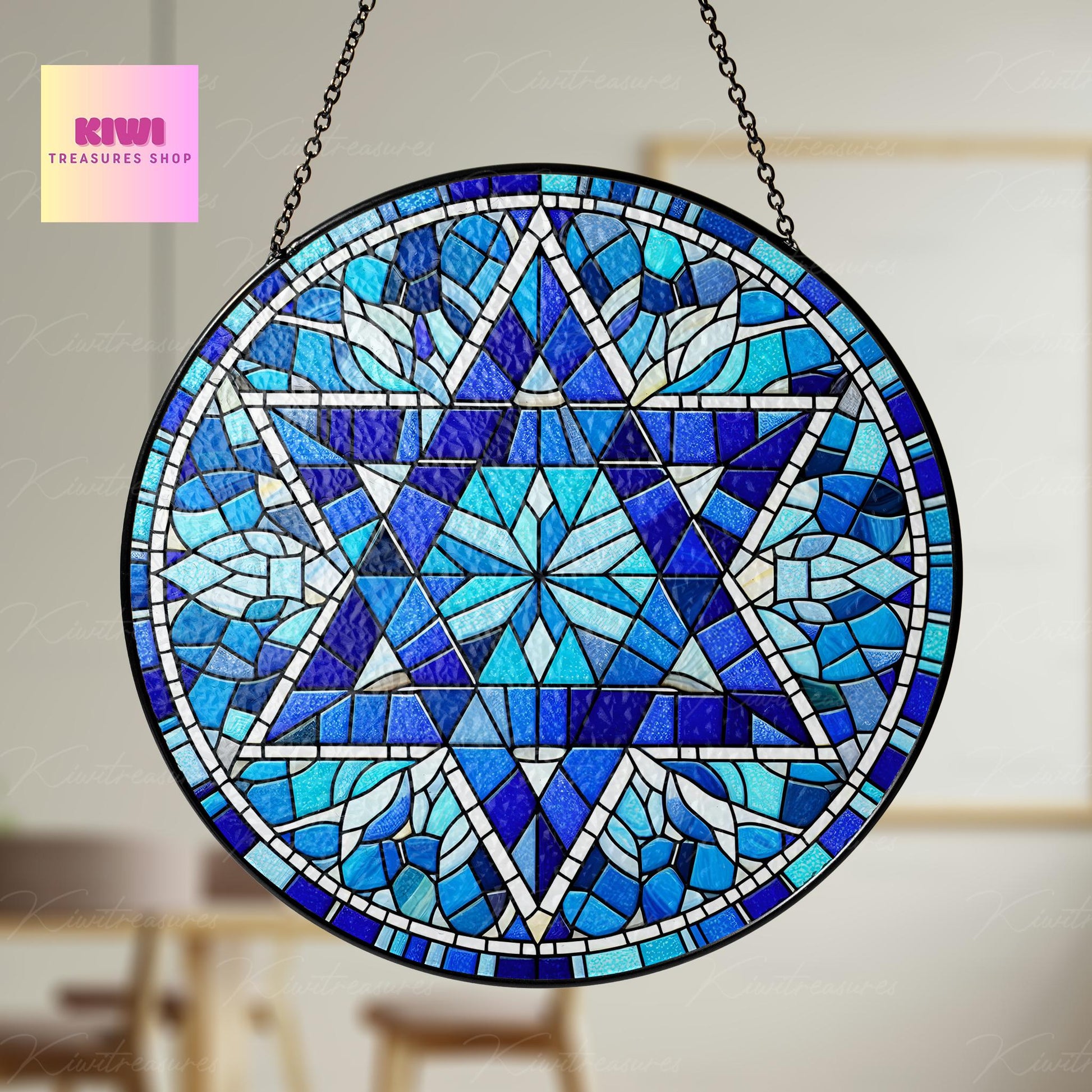 Star of David GLASS Suncatcher, Hanukkah Chanukah Suncatcher Ornament, Jerusalem spiritual window hanging, Jewish Festival Home Decor