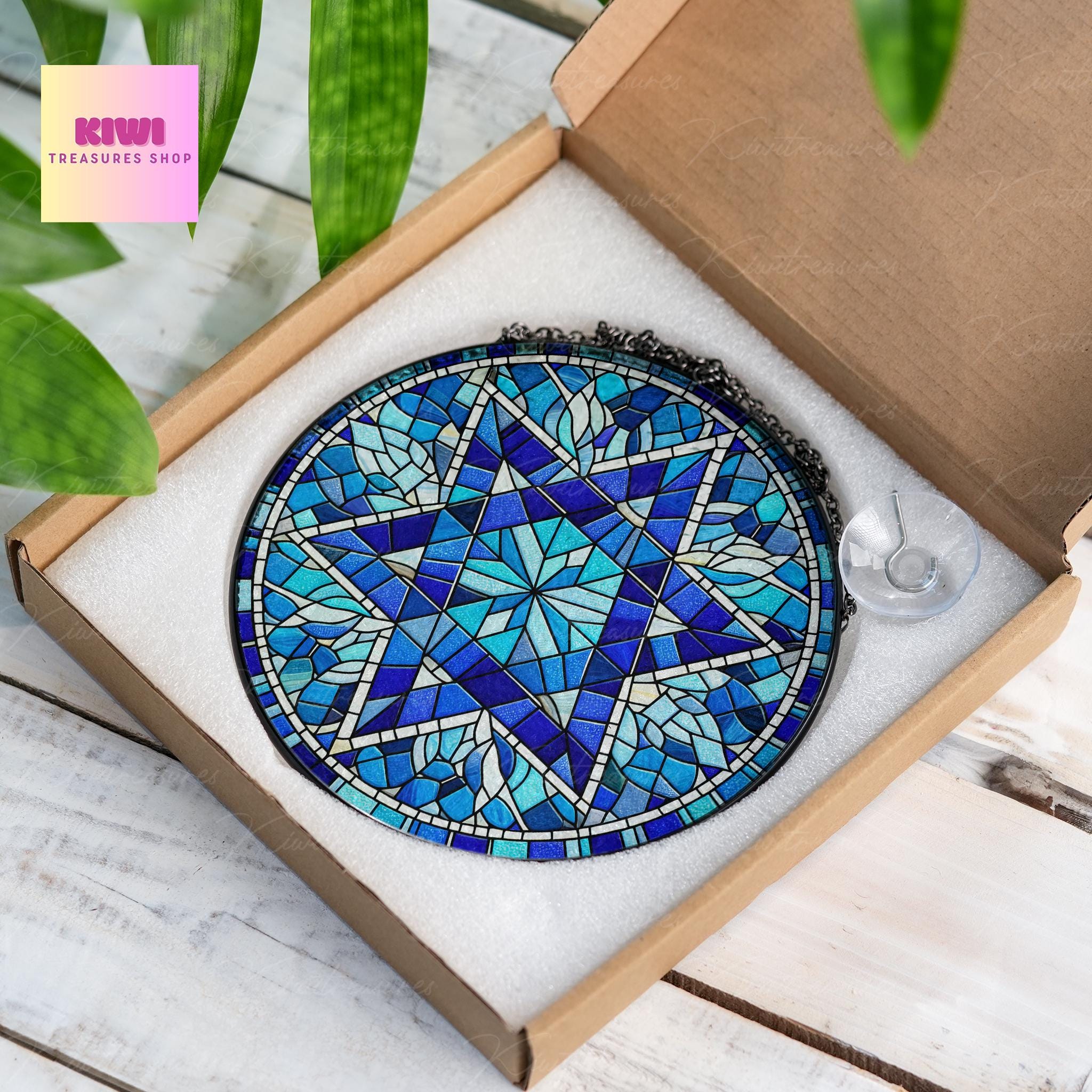 Star of David GLASS Suncatcher, Hanukkah Chanukah Suncatcher Ornament, Jerusalem spiritual window hanging, Jewish Festival Home Decor